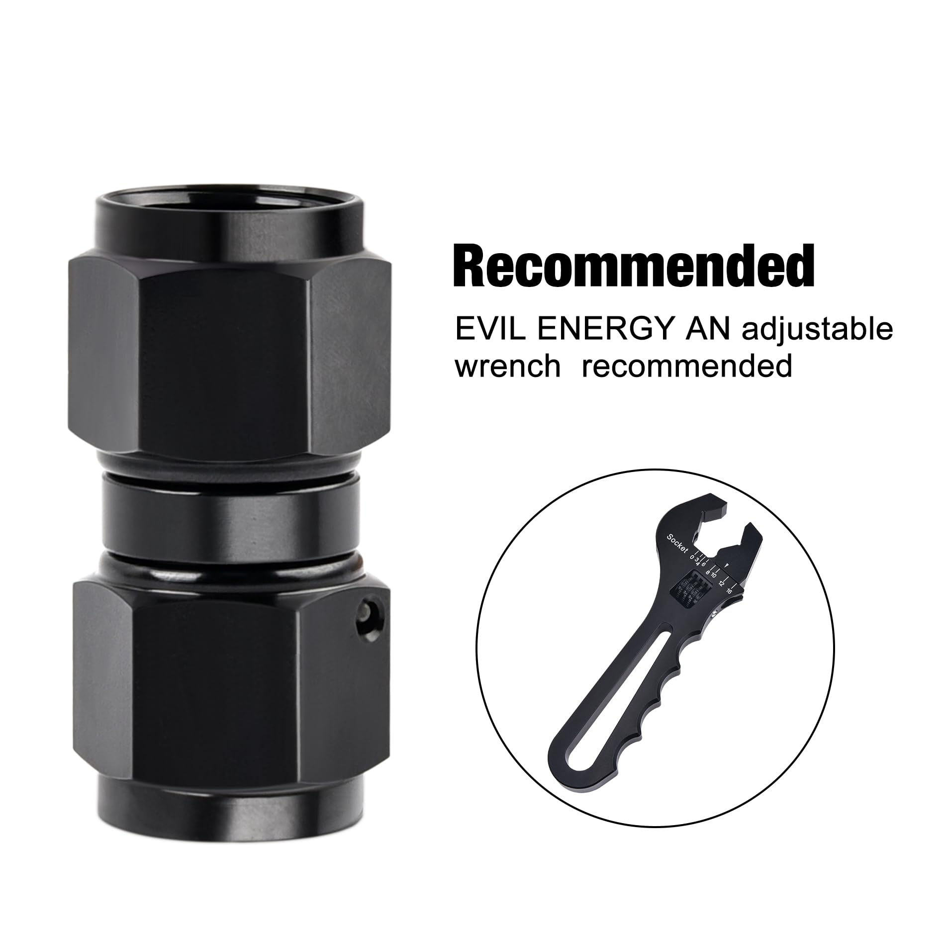 Evil Energy 3An Female To 3An Female Straight Swivel Coupler Union Fitting Adapter Aluminum Black