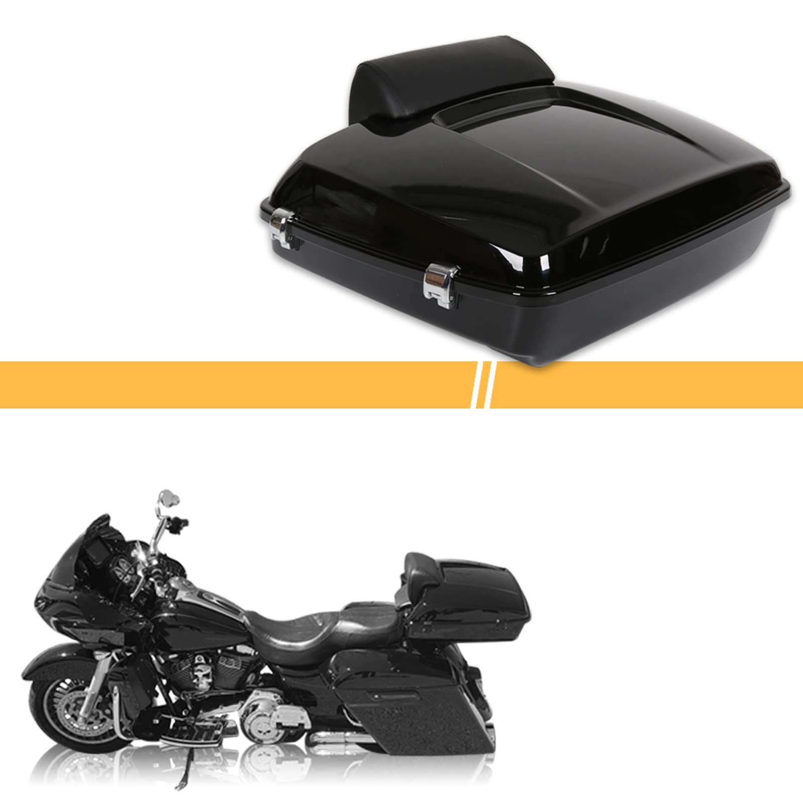 Ecotric 5.5 Razor Tour Pack Trunk Luggage W/Backrest Compatible With 2014-2024 Harley Davidson Touring Models Trunk Tail Box