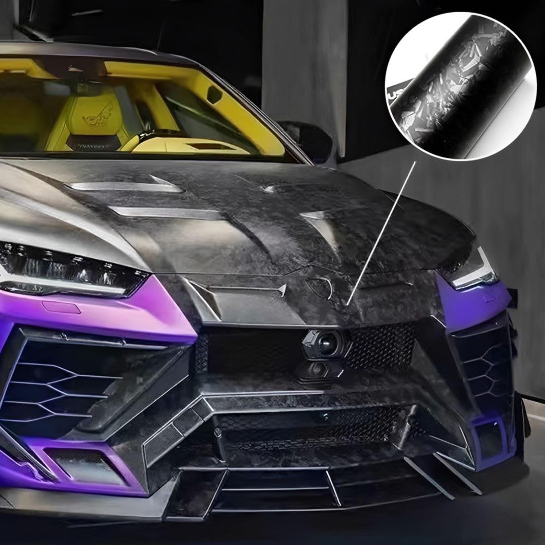 Lypumso Matte Black Forged Carbon Fiber Vinyl Wrap Roll, Anti-Wrinkle Bubble Free Replacement Car Sticker, Premium Self Adhesive