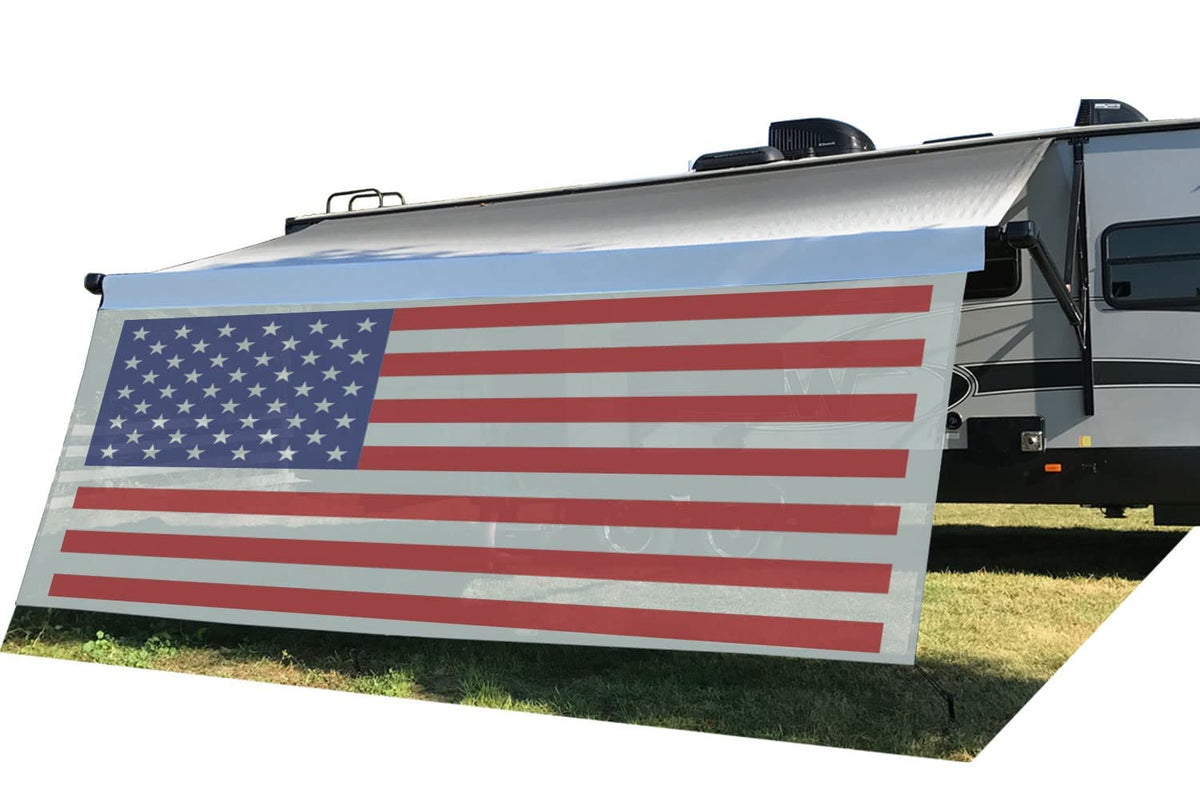 Tentproinc Rv Awning Sun Shade Screen 8' X 14' 3'' ( American Flag ) Gray Mesh Sunshade Camper Trailer Awning Shade Screen Uv Bl