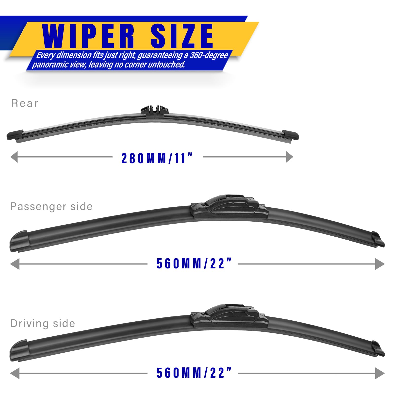 3 Wipers Replacement For 2018-2022 Ford Expedition, Windshield Wiper Blades Original Equipment Replacement - 22''/22''/11'' (Set