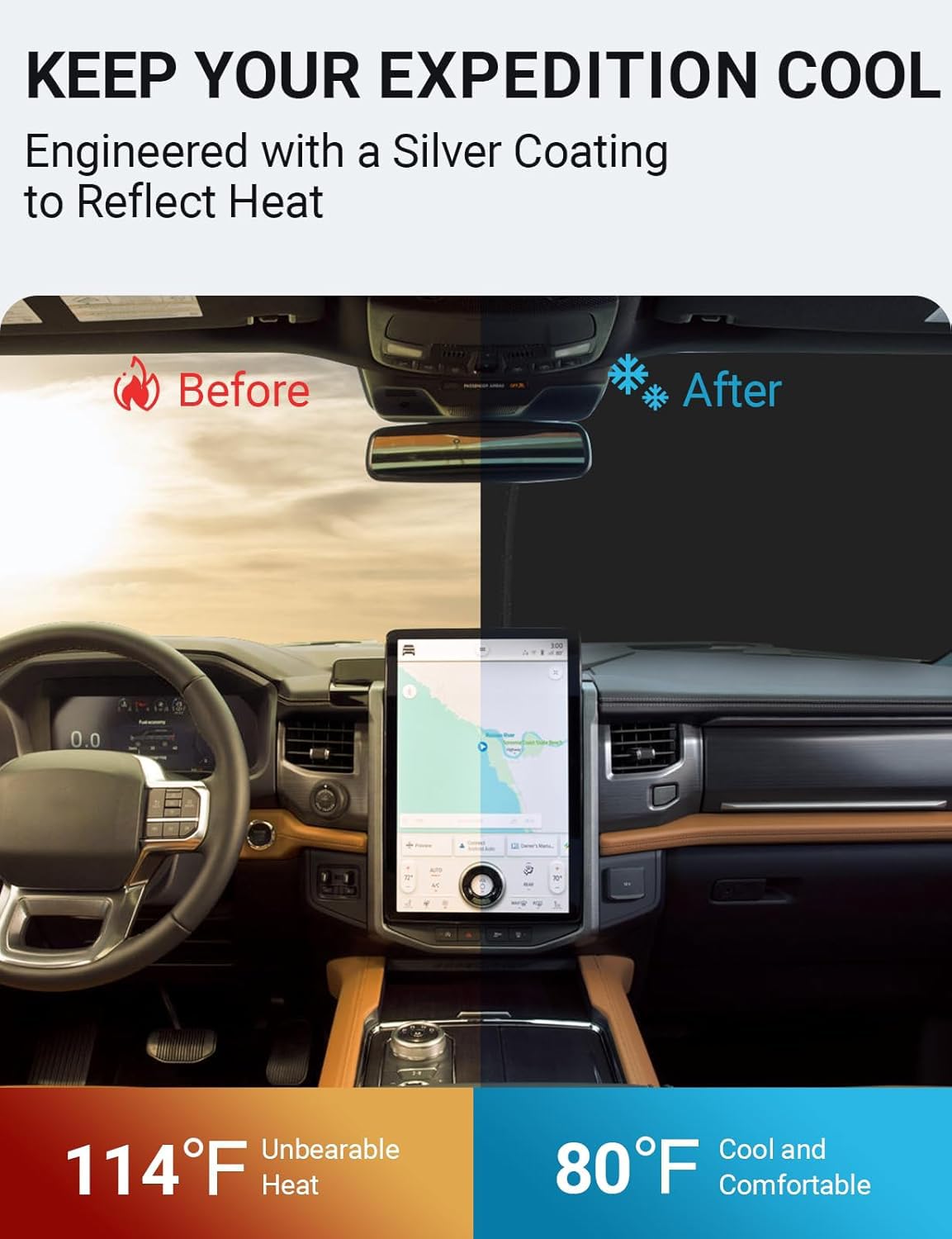 Proadsy 2025 Upgrade Windshield Sunshade Custom Fit 2018-2024 2025 Ford Expedition Reflective Heat Sun Uv Protector Foldable Fro