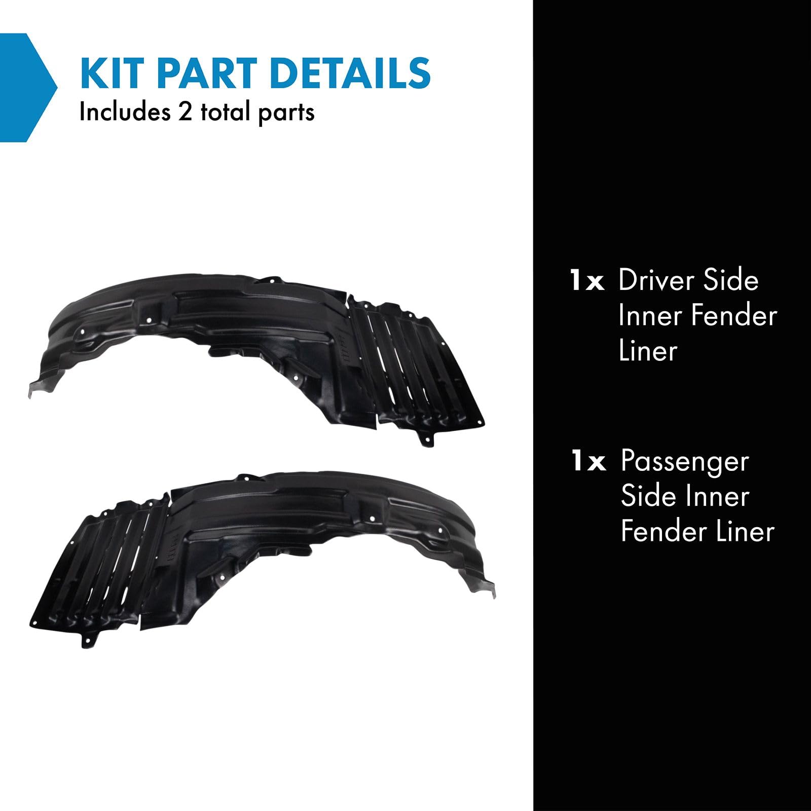 Trq Inner Fender Liner Set Compatible With 2008-2009 Mitsubishi Lancer Mi1248121 Mi1249121