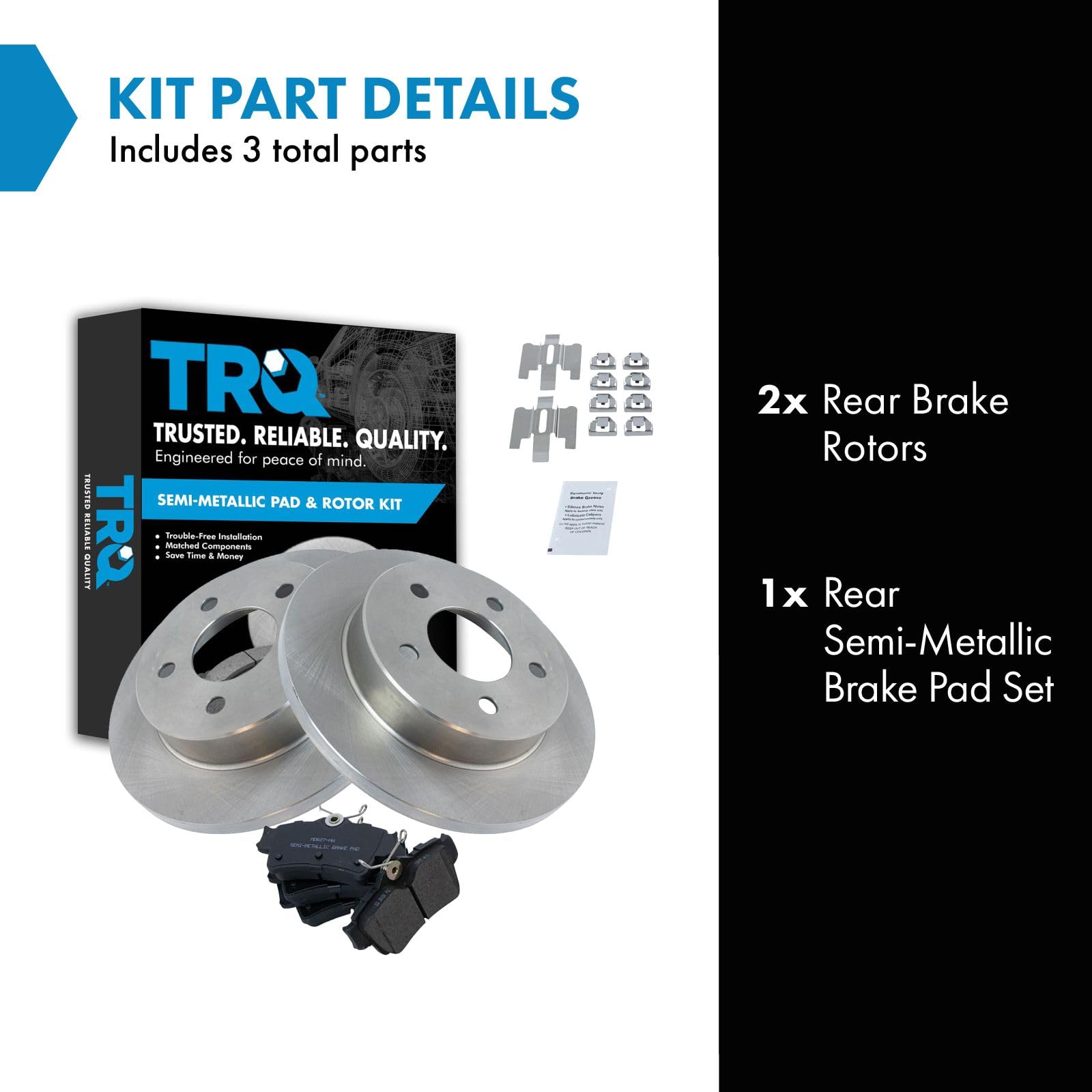 Trq Rear Brake Pad & Rotor Kit Semi-Metallic Compatible With 1994-2004 Ford Mustang