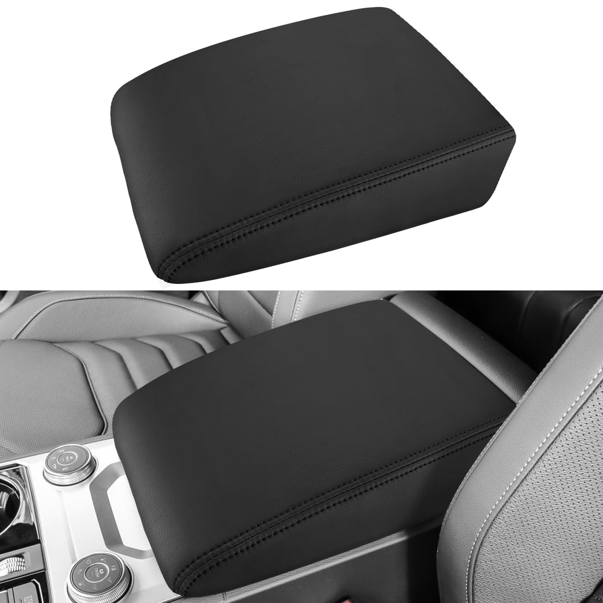 Intget For 2024 Volkswagen/Vw Atlas Center Console Cover Leather Arm Rest Cover Middle Console Cover Central Armrest Lid Protector For 2024 Volkswagen Vw Atlas Interior Accessories (Black Leather)