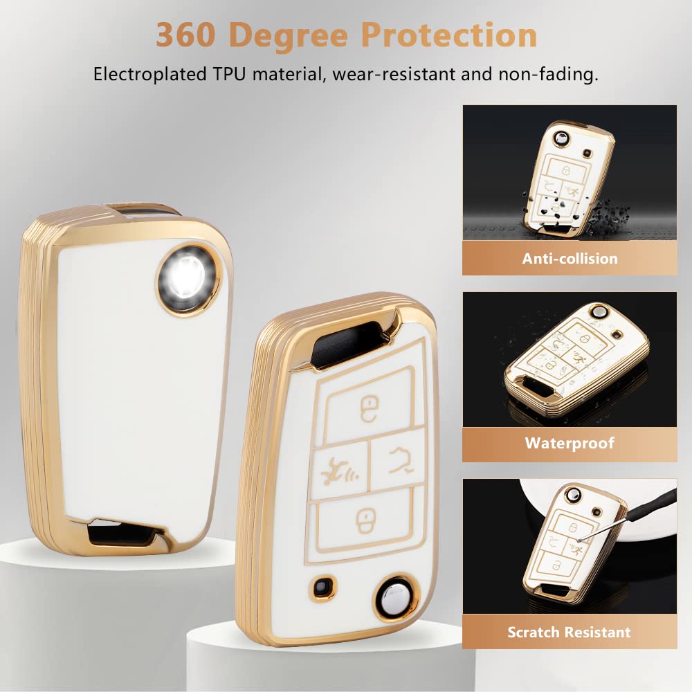 Pifoog For Volkswagen Key Fob Cover 4 Button Car Keys Case Shell Protector Bling Keychain Lanyard For Vw Tiguan Jetta Golf Altas