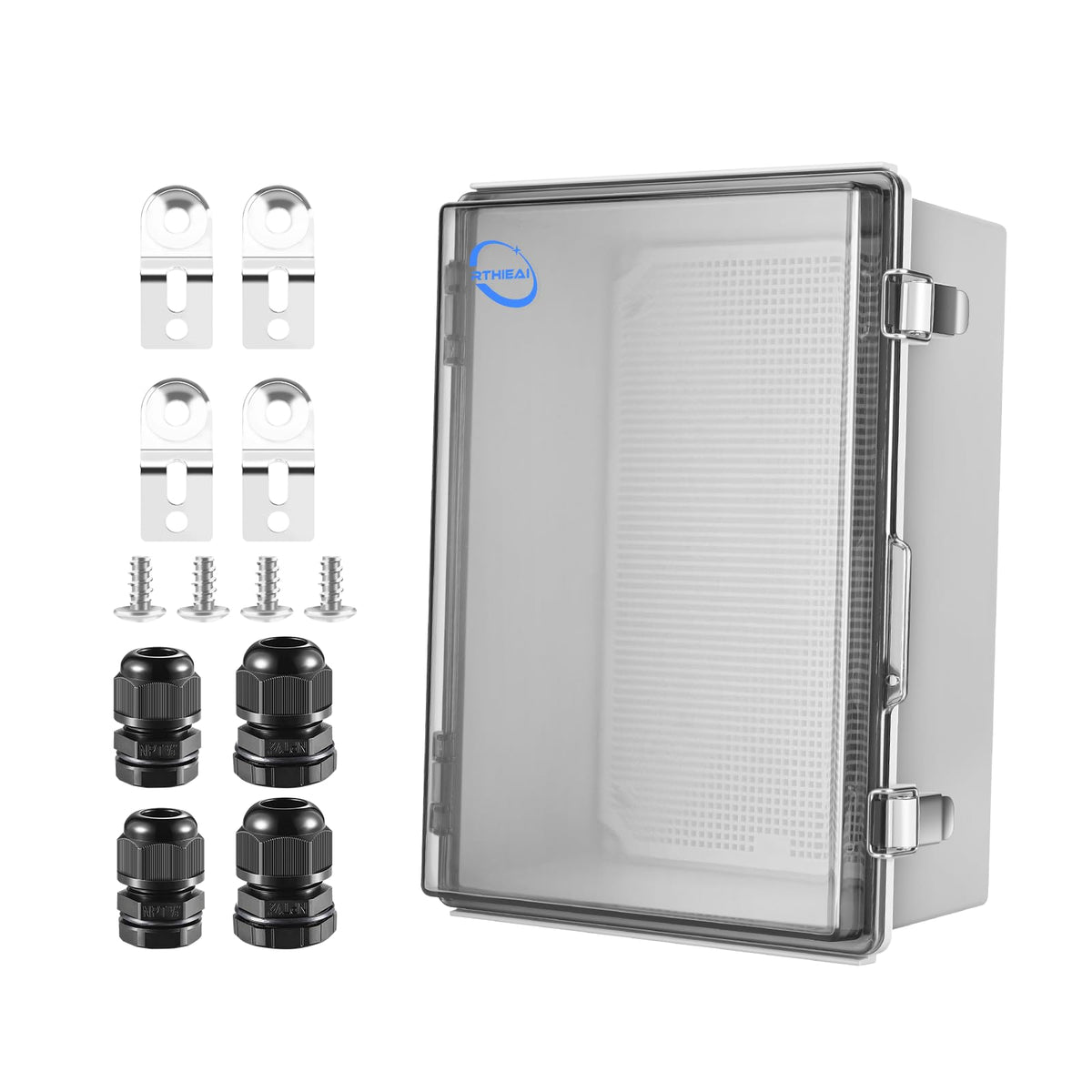 Rthieai Waterproof Outdoor Ip67 Junction Box (13.8'X9.8'X5.9') With Mounting Plate, Hinged Clear Cover And Wall Brackets - Weatherproof Abs Plastic Electrical Enclosure For Diy Projects(350X250X150Mm)