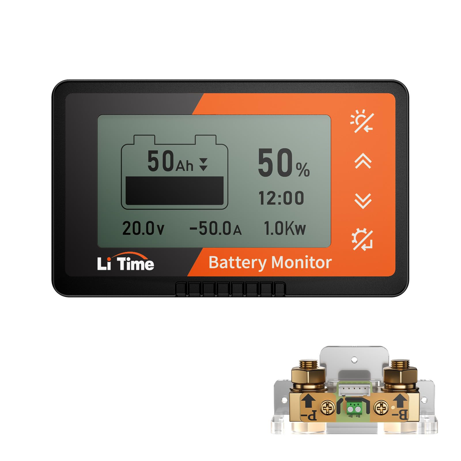 LiTime 500A Battery Monitor with Shunt, M8 Terminals, 8V-120V Battery Shunt for RV, Off Grid, Golf Carts, Solar System, Buzzer A