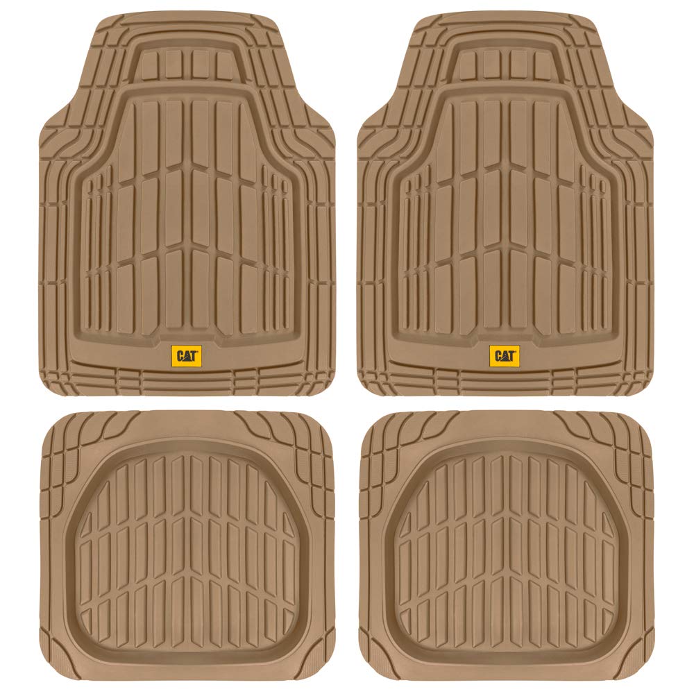 CAT ToughRide Heavy-Duty 4 Piece Rubber All Season Floor Mats for Car Truck Van SUV, Beige - Premium Trim to Fit Car Floor Mat, 
