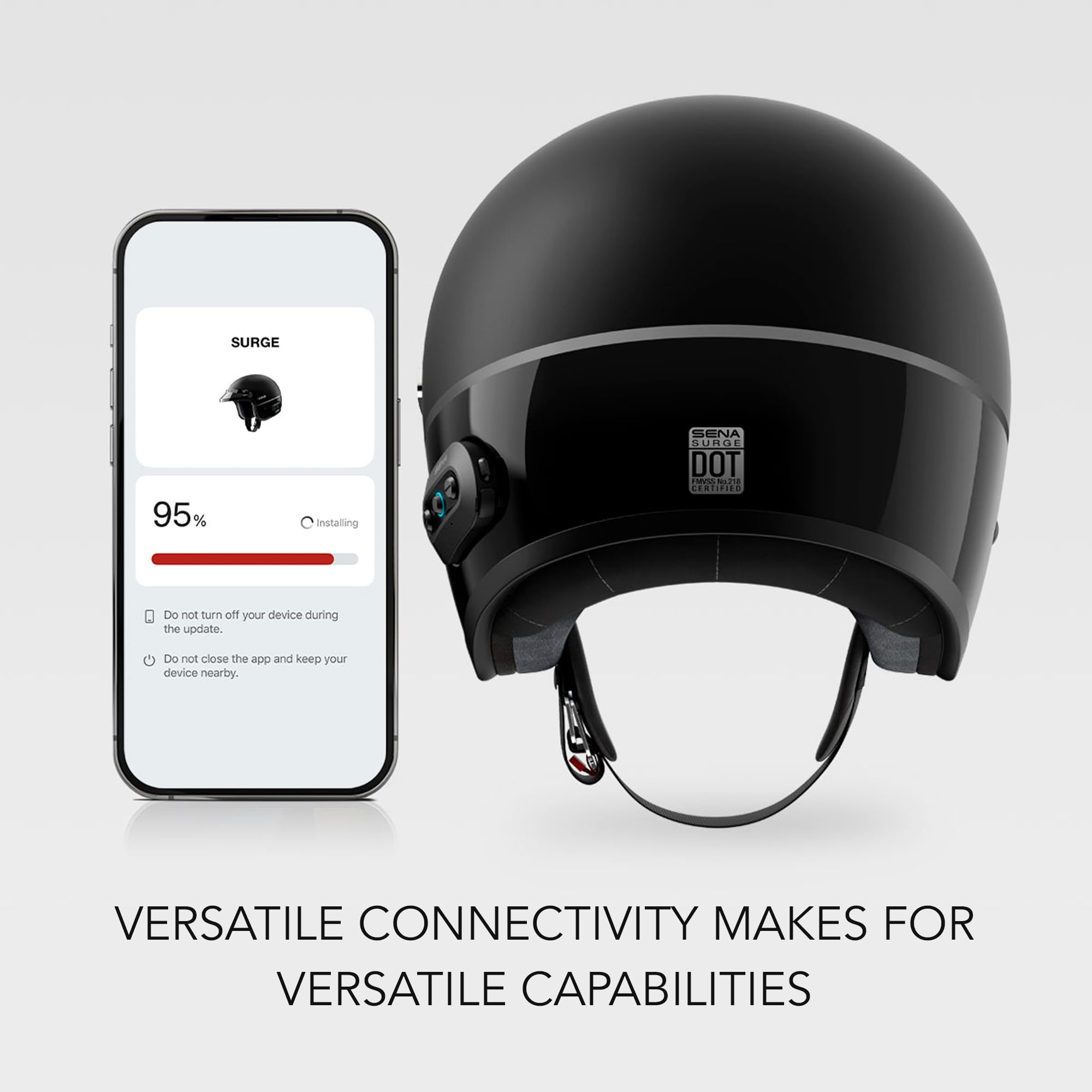 Sena Surge Mesh Intercom Enabled Open Face Smart Motorcycle Helmet (Gloss White/Matte Black, M)