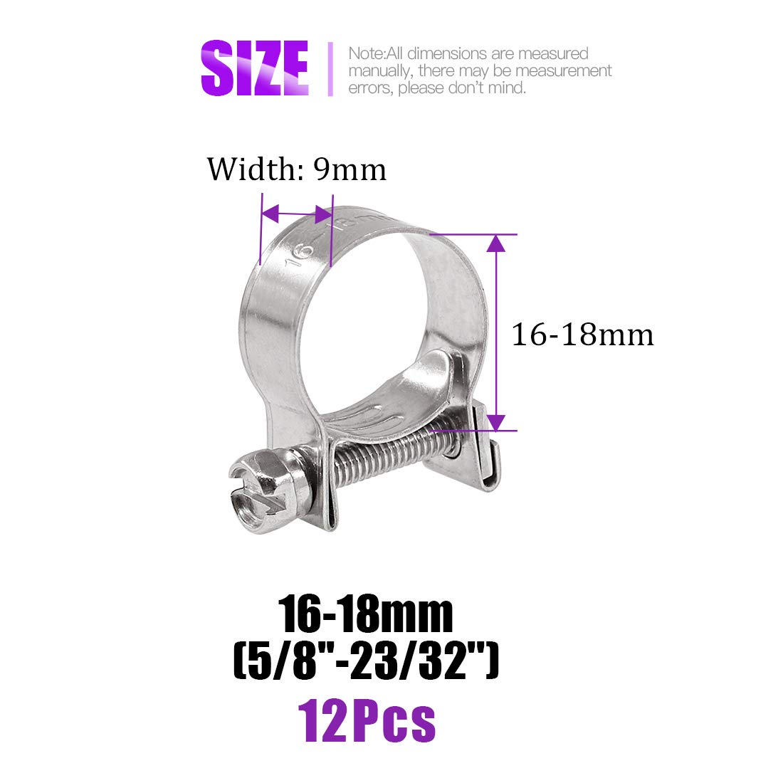 Swpeet 12Pcs 16Mm-18Mm 304 Stainless Steel Mini Fuel Injection Line Style Hose Clamp Assortment Kit Perfect For Automotive, Agri