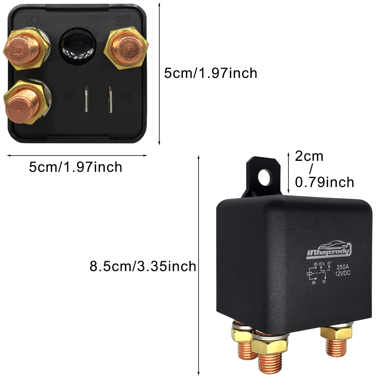 Irhapsody Relay 250A, 12V Continuous Duty Relay, 5 Pin Starter Relay, Spdt High Current High Power On/Off Control Relay, Split C