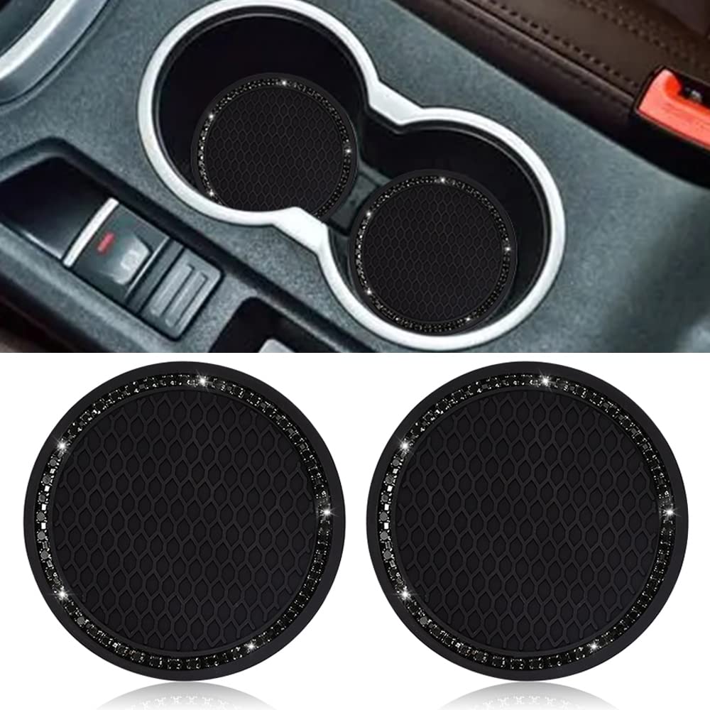 Suncaraccl Car Cup Holder Coaster, 2 Pack Universal Bling Vehicle Insert (2.75'' Diameter), Crystal Rhinestone Car Interior Acce