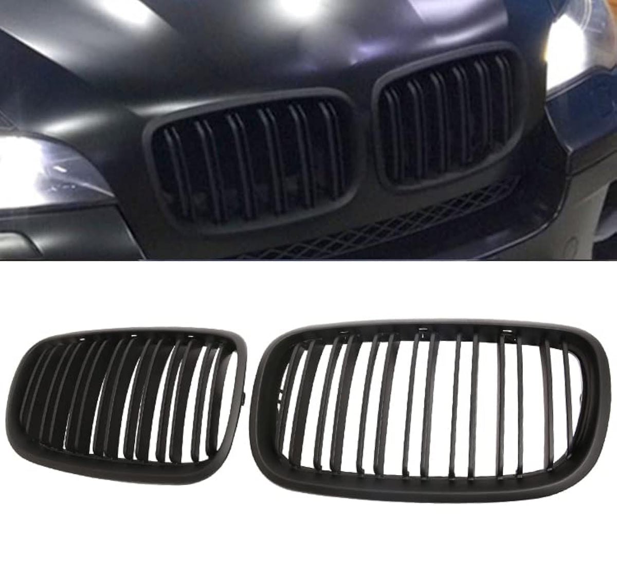BILLDIO ABS E70 Grill, 2 pc Set Front Kidney Grille Compatible with 2007-2014 X5 E70 X6 E71 (Double Line Matte black Grills)