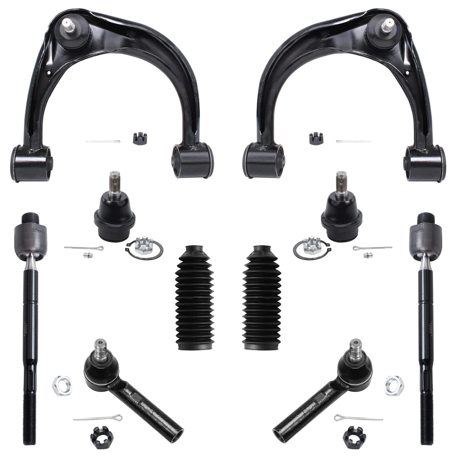 Detroit Axle - Front Upper Control Arms Lower Ball Joint, Inner Outer Tie Rod End w/Rack Boots Replacement for 2003-2009 Toyota 
