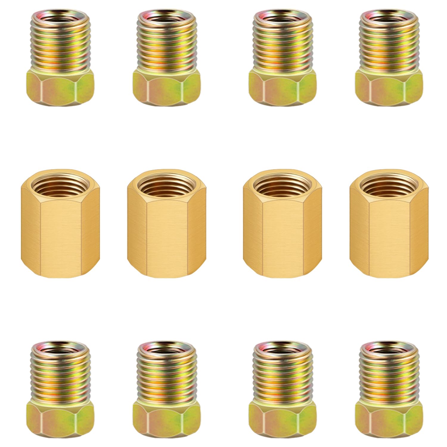 Tnisesm 12Pcs 3/8''-24 Threads Brake Line Fittings Assortment For 3/16'' Brake Line Tube(4 Unions, 8 Nuts)