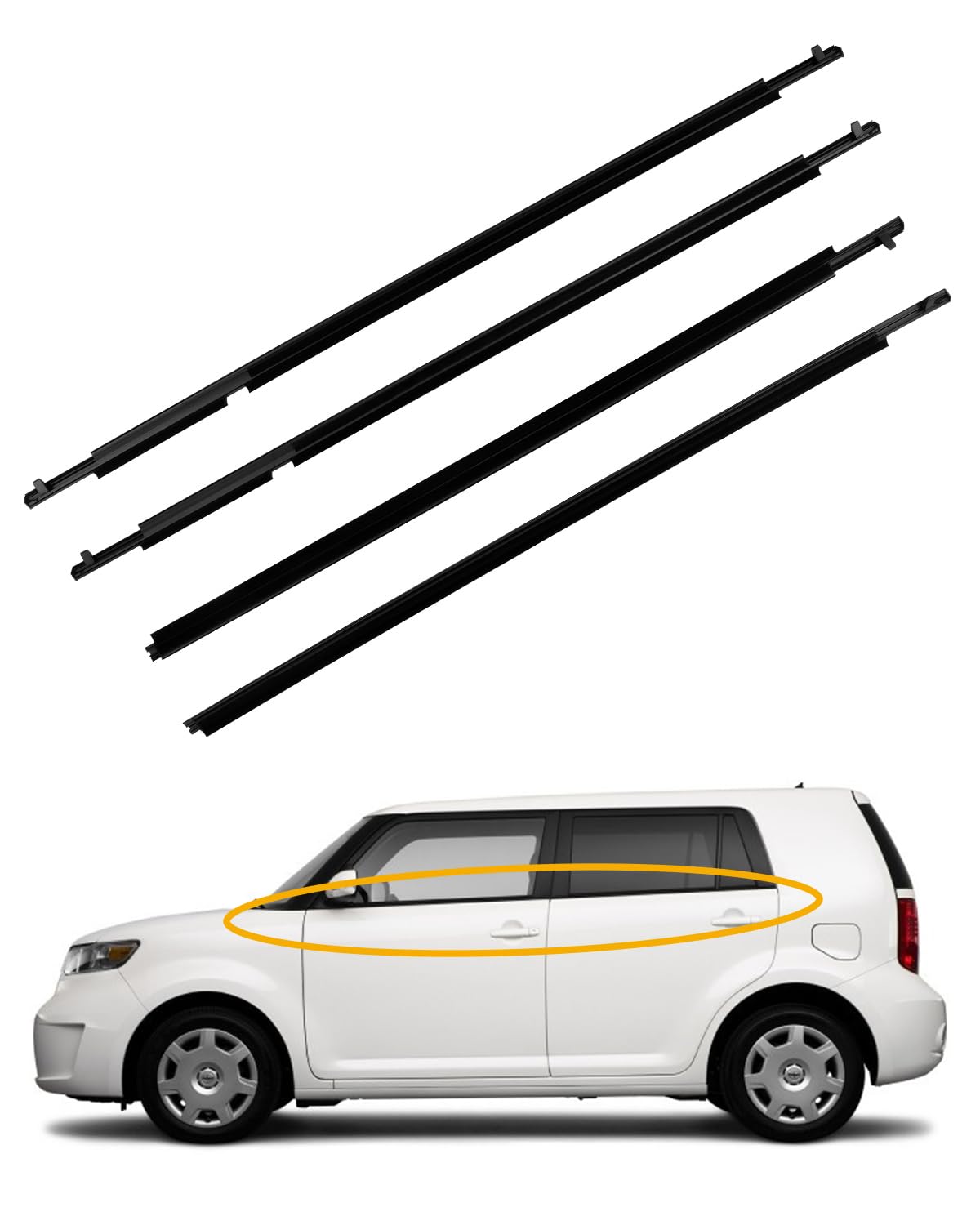 Toyota Scion xB Window Trim Seal, Weather Strip Belt Set, Compatible With 2008-2015, 75710-12820 75720-12820 75730-12340 75740-1