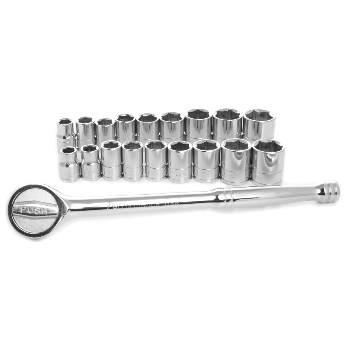 Performance Tool W38302 17 Piece 1/2-Inch Drive SAE and Metric 6 Point Socket Set with Ratchet