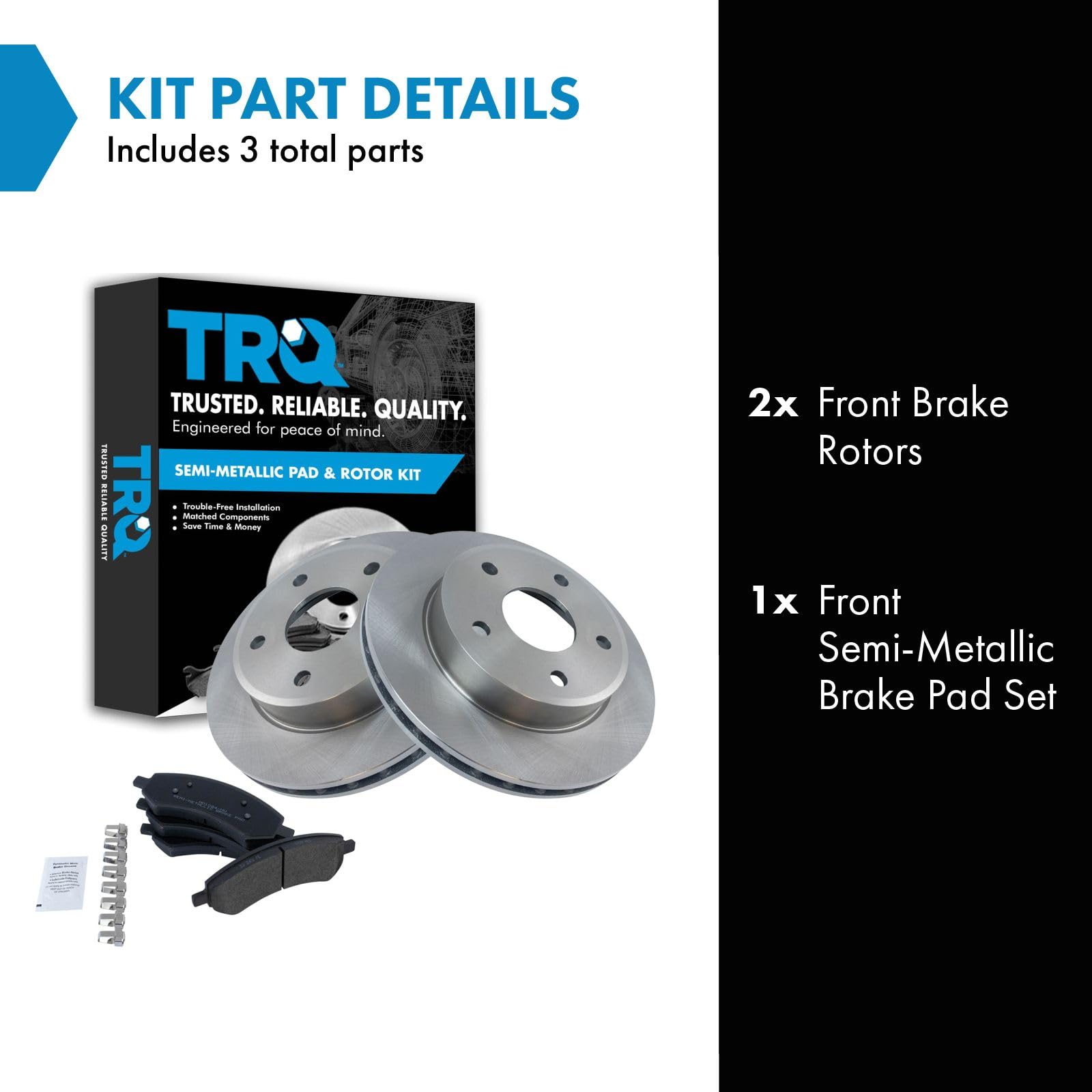 Trq Front Brake Pad & Rotor Kit Brake Pads Brake Rotor Semi-Metallic Compatible With 2005-2010 Dodge Dakota 2006-2009 Mitsubishi