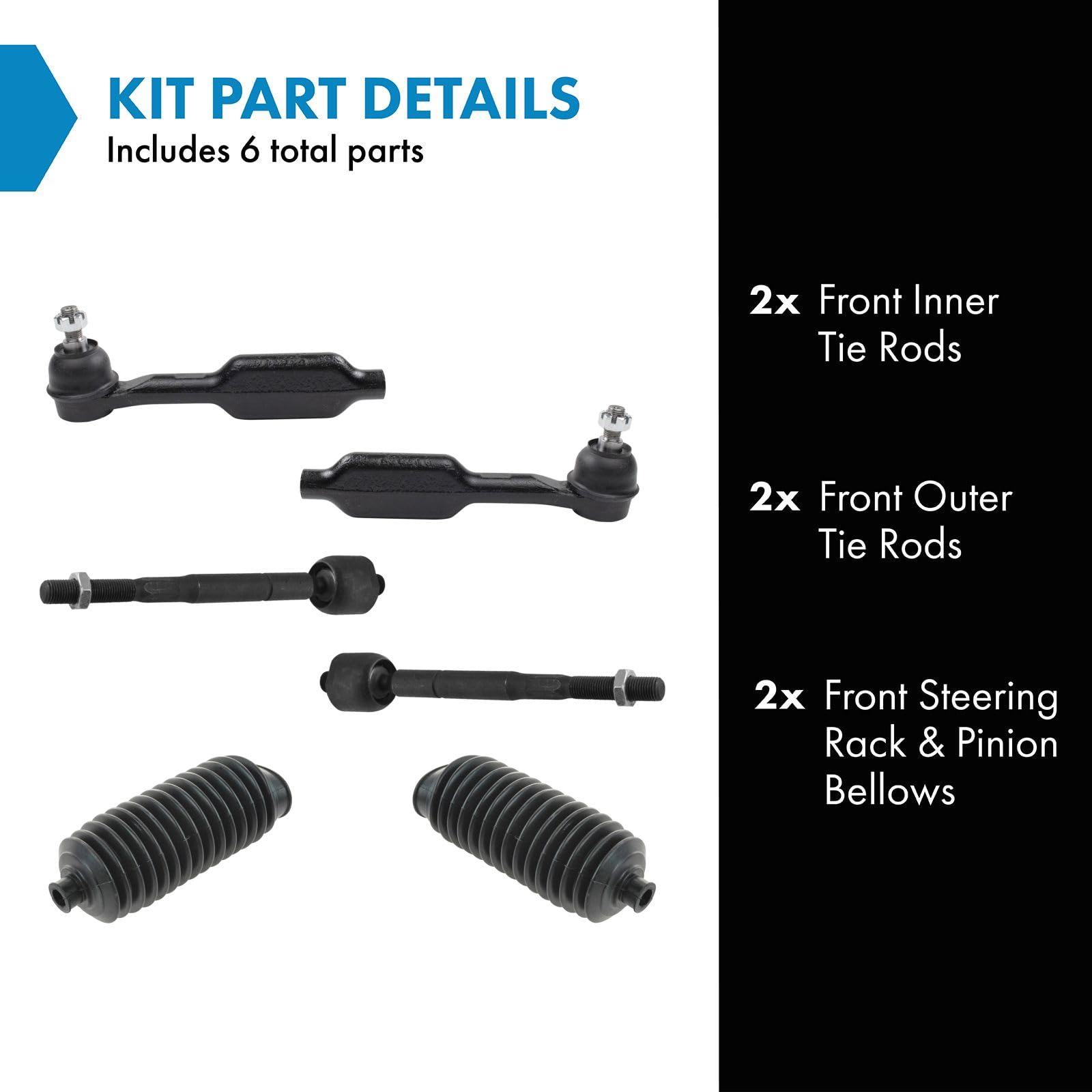 Trq Front Steering Kit Steering Rack & Pinion Bellow Tie Rod Compatible With 2005-2009 Honda Odyssey