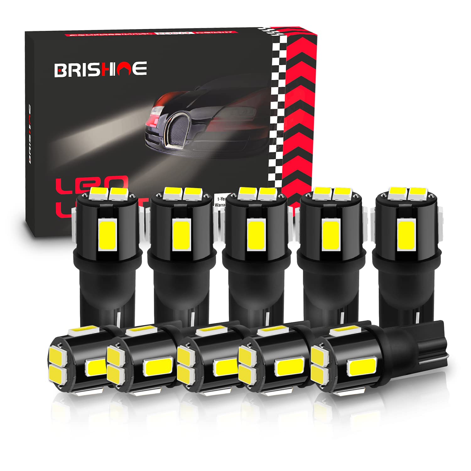 Brishine 194 Led Bulbs 6000K Xenon White Extremely Bright 5630 Chipsets T10 168 2825 175 W5W Led Replacement Bulbs For Car Inter