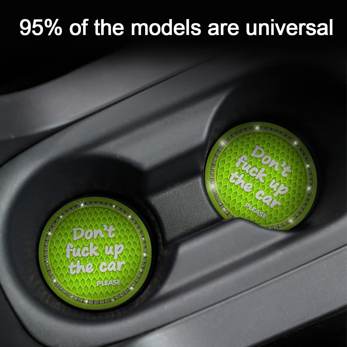 2 Pack Bling Car Coasters For Cup Holder, Crystal Rhinestone 2.75 In Cup Holder Coaster, Silicone Anti-Slip Insert Cup Mats For