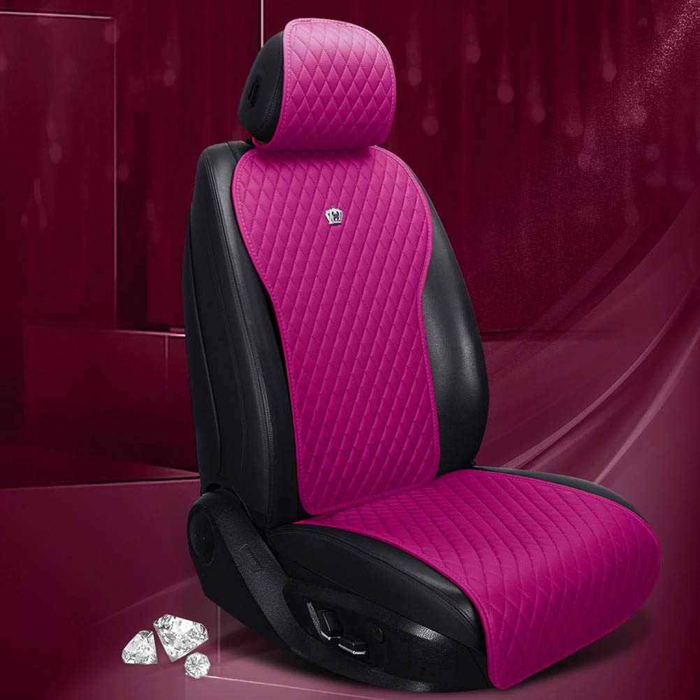 Red Rain Universal Seat Covers for Cars Leather Seat Cover with Crown Rose Pink Auto Seat Cushion Covers 2/3 Covered 11PCS Fit C