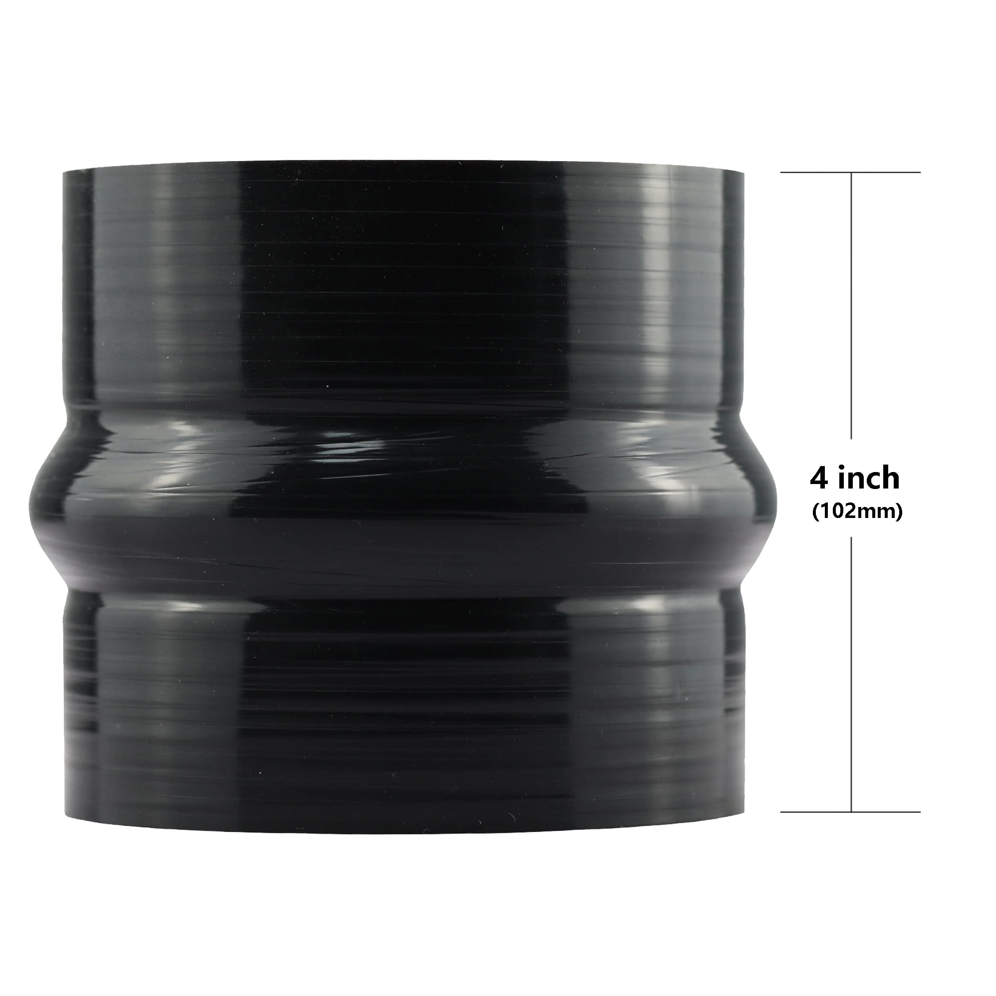 Ucreative 4'' Length Hump Black Silicone High Temperature 4-Ply Reinforced Straight Hump Coupler Hose With T-Bolt Clamp Id: 4.0 (102Mm)