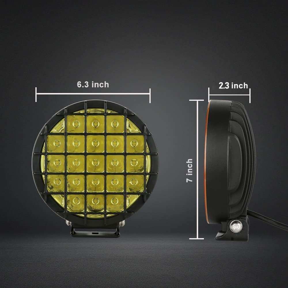 Biglionx 6Inch 2Pcs Amber Round Led Offroad Lights Amber Offroad Driving Fog Lights With Wiring Harness 210W 32000Lm Waterproof Ip68 Ip69K 12V 24V For Pickup Trucks Atv Utv Suv