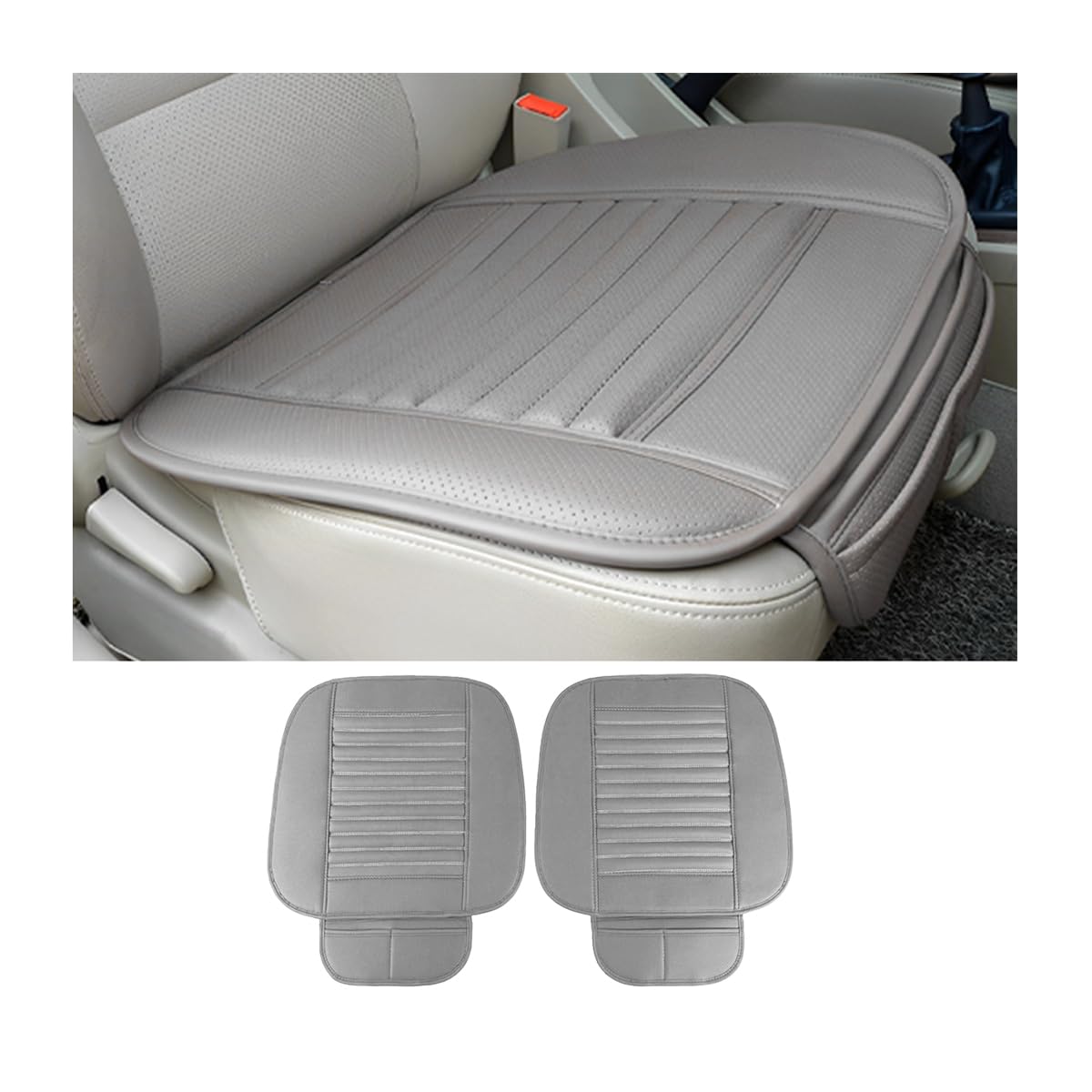Zipelo 2 Pack Car Seat Covers For Front Seats, Breathable Leather Cushion Protector, Anti-Slip Driver Seat Padded With Storage P