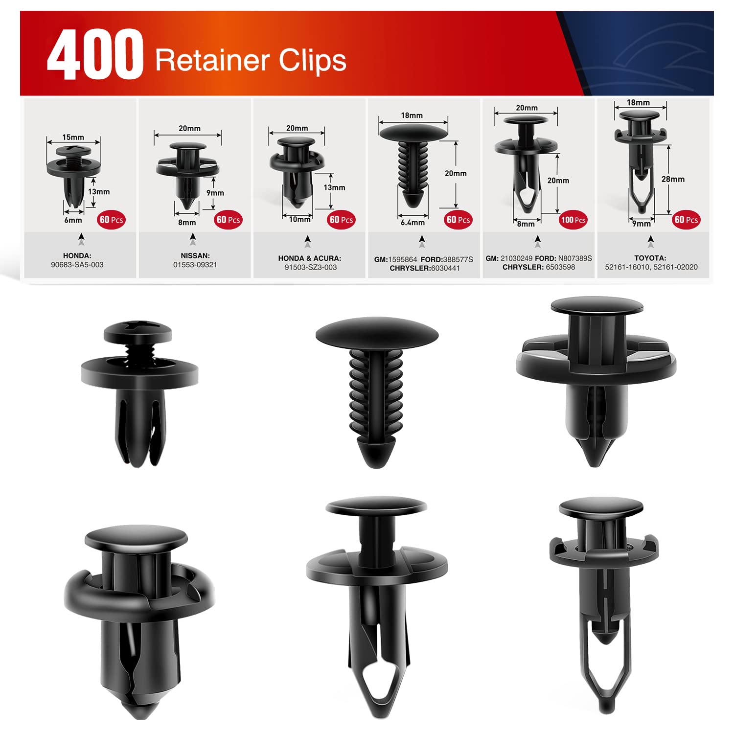 Nilight 400Pcs Car Retainer Clips 6Mm 7Mm 8Mm 9Mm 10Mm Expansion Screws Replacement Kit Bumper Push Rivet Clips For Gm Ford Toyo