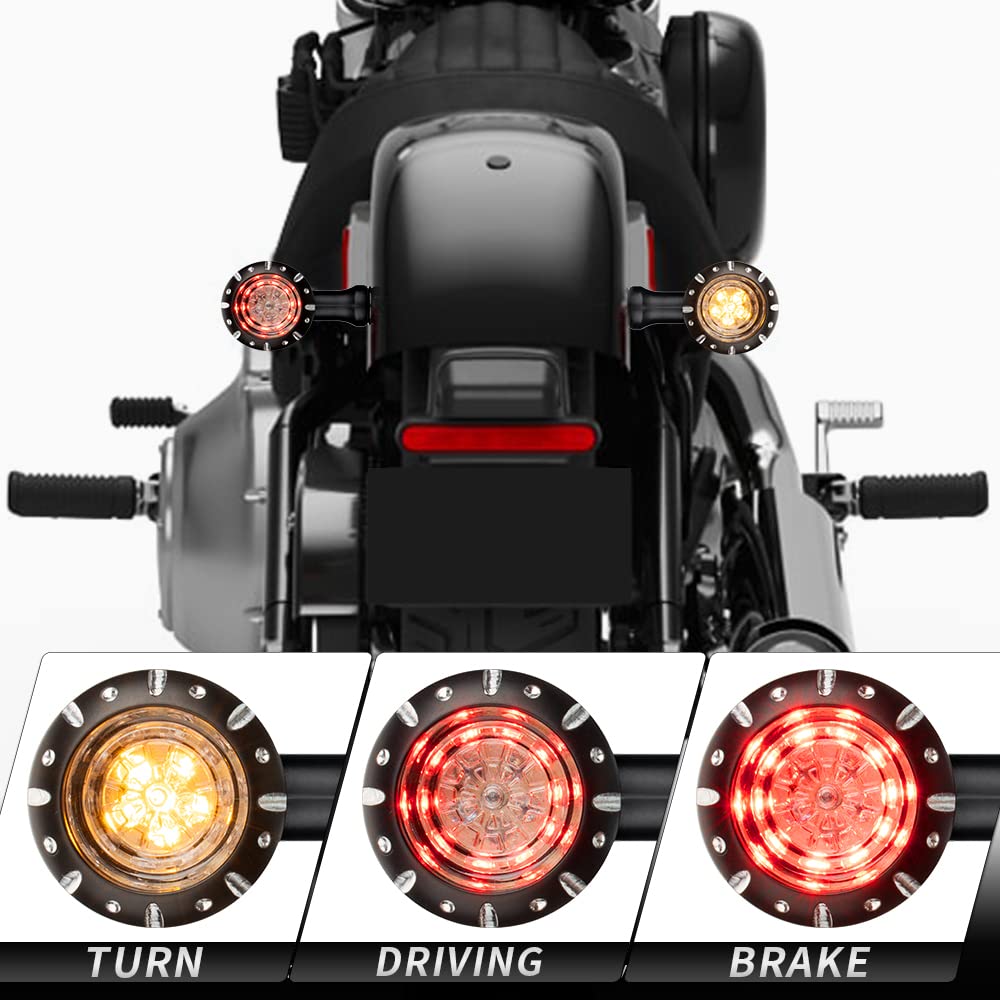 Motorcycle Rear Bullet Turn Signal Light 4 Wires Led Indicator Compatible For Chopper Bobber Harley Softail Iron Cruiser Honda Shadow Suzuki Kawasaki Yamaha (Black)