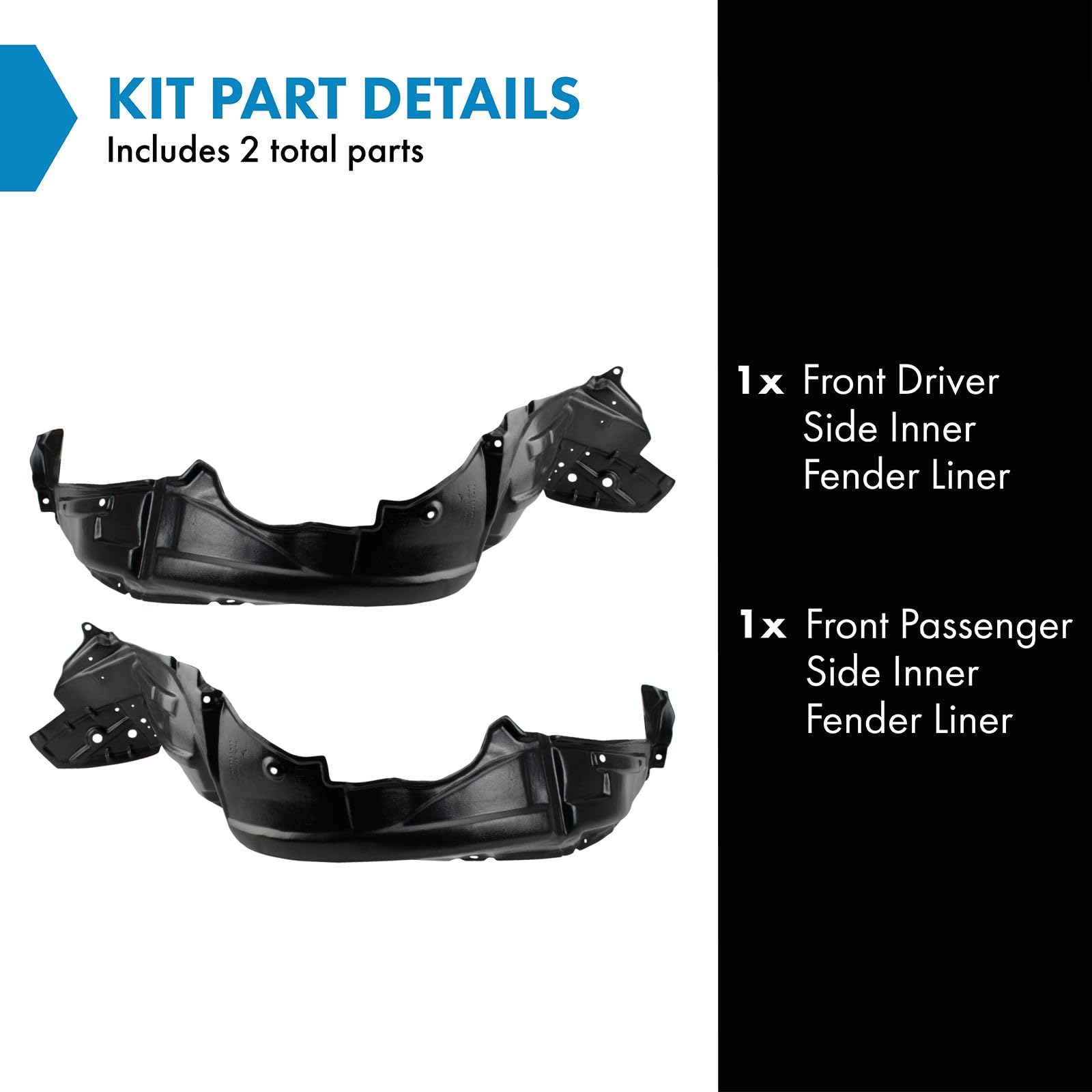 Trq Front Inner Fender Liner Set Compatible With 2011-2013 Scion Tc Sc1248108 Sc1249108