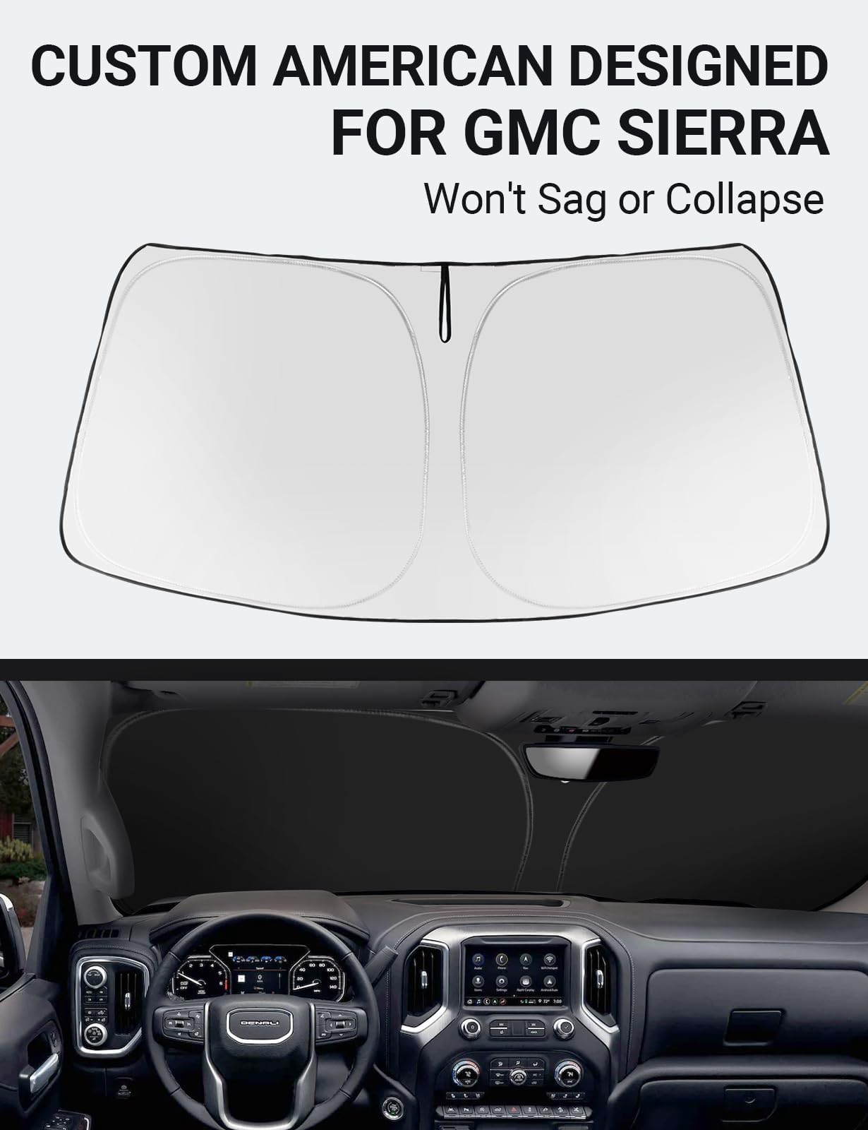 Proadsy 2025 Upgrade Front Windshield Sun Shade Foldable Sunshade Protector Custom Fit 2019-2024 2025 Gmc Sierra 1500 2500 3500 Slt, At4, Denali Pickup Accessories