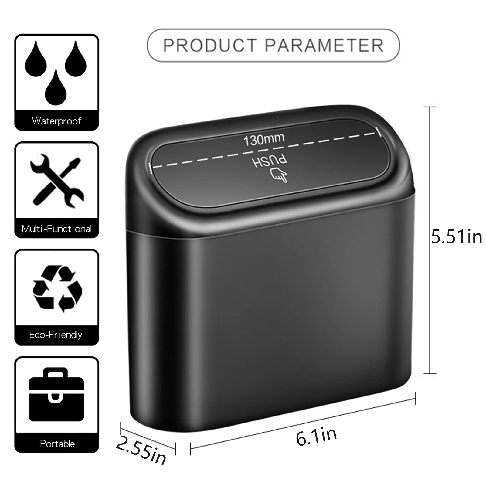 Car Trash Can Bin With Lid - 3 Packs Universal Vehicle Mini Leakproof Garbage Can Bin With 60Pcs Trash Bags Can Organizer Storag