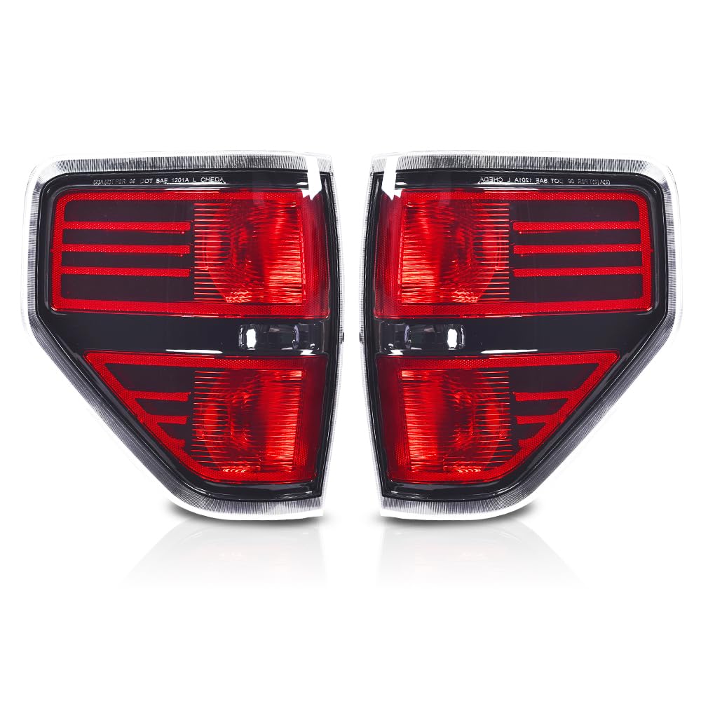 Pit66 Tail Lights, Compatible With 2009 2010 2011 2012 2013 2014 Ford F150 Pickup Svt,Black Lens Chrome Trim Rear Brake Lamp Acc