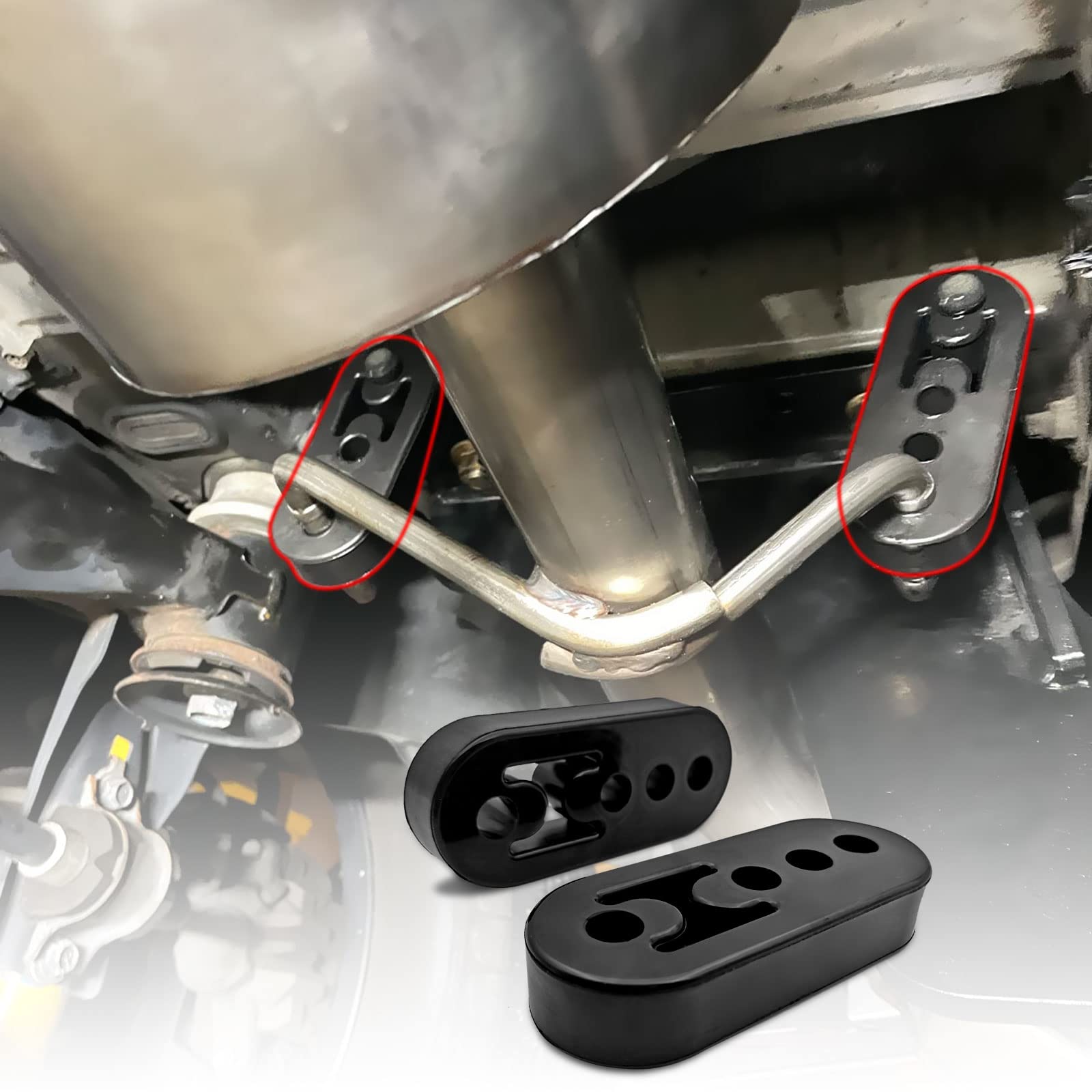 2Pcs Exhaust Hanger Rubber 4 Holes Adjustable Insulator Bushing Rubber Insulator High Density & Anti-Corrosion Rubber Universal