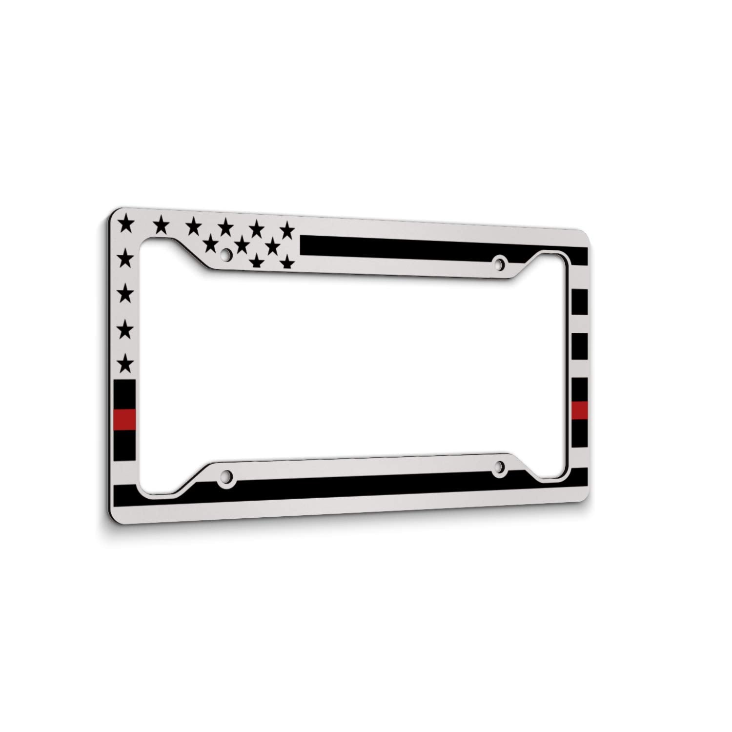 Jass Graphix American Flag License Plate Frame - Thin Red Line- Car Tag Frame -Red On White Firefighter