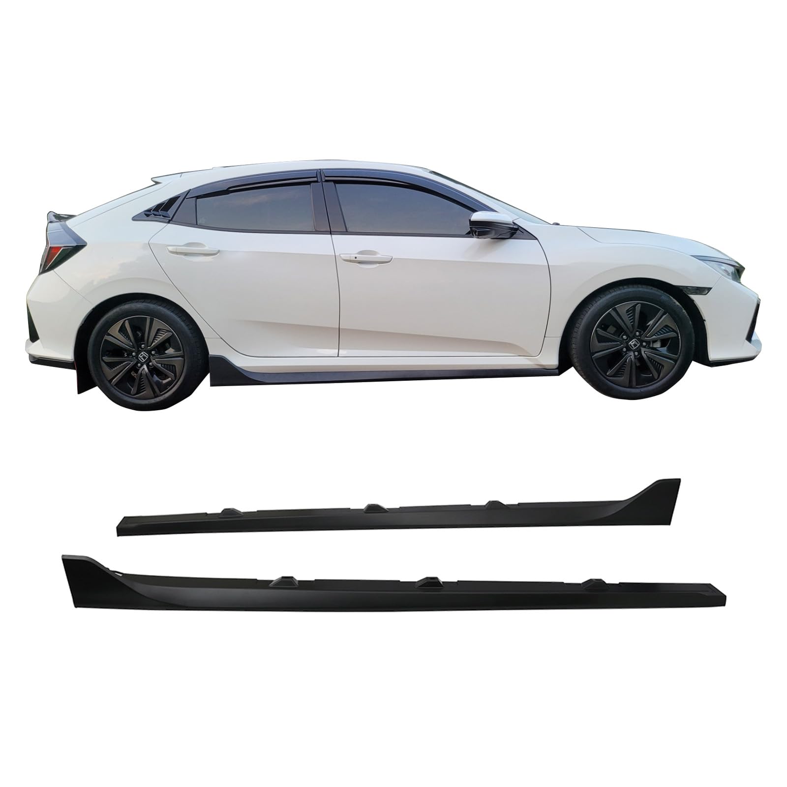 IKON MOTORSPORTS Side Skirts for 2016-2021 Honda Civic Sedan, Type-R Style, Unpainted Black Polypropylene PP