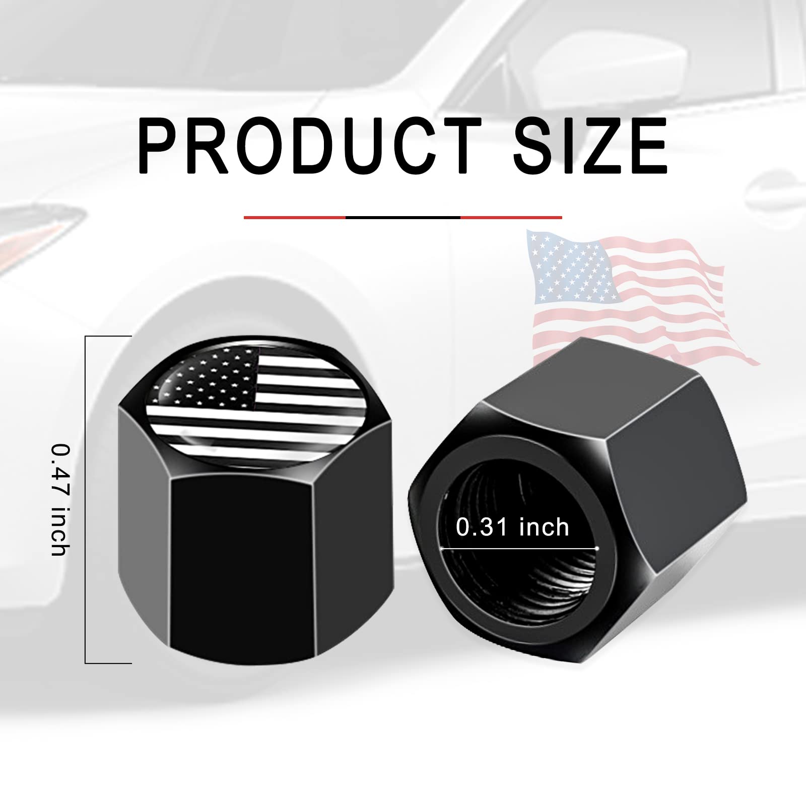 Ajxn 4 Pcs B&W American Flag Car Wheel Tire Valve Stem Caps Airtight Dust Proof Covers Universal Tire Air Valve Caps For Cars, T