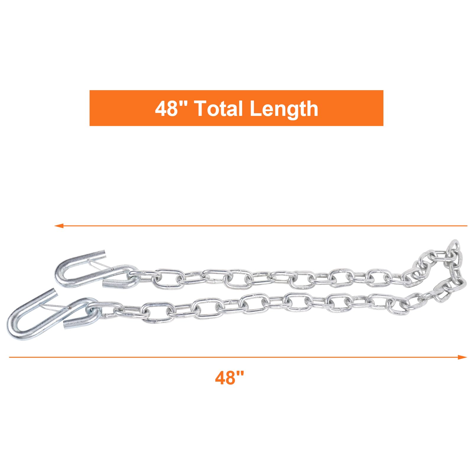 Teukriga 5/16''X48'' Grade 30 Steel Boat Trailer Safety Chain With Spring Clip Hooks 7000 Lbs, 2 Pcs (5/16''X48'')