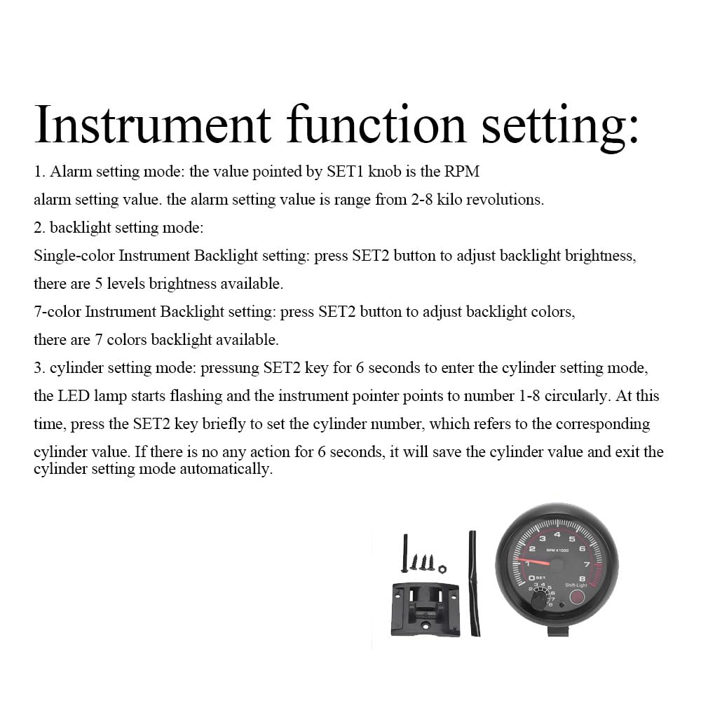 Carrfan- 3.75' Car Universal Black Tachometer Gauge White Inter Shift Light 0-8000 Rpm, Only For 12V Petrol Vehicles