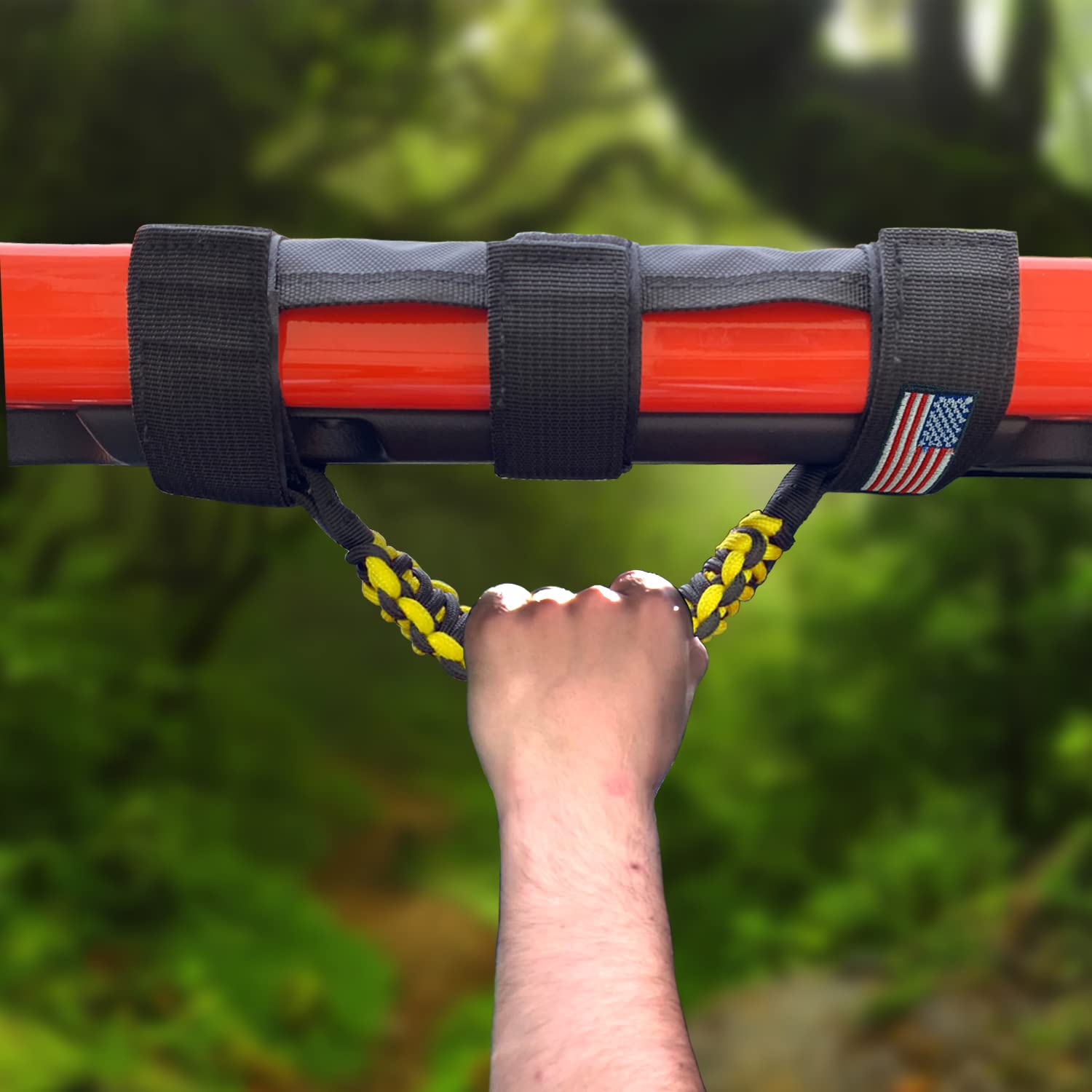 Kohuipu Roll Bar Grab Handles With Us Flag, Paracord Grip Handle For Jeep Wrangler Jk Jku Jl Jlu Tj Cj Yj & Gladiator Jt, Yellow