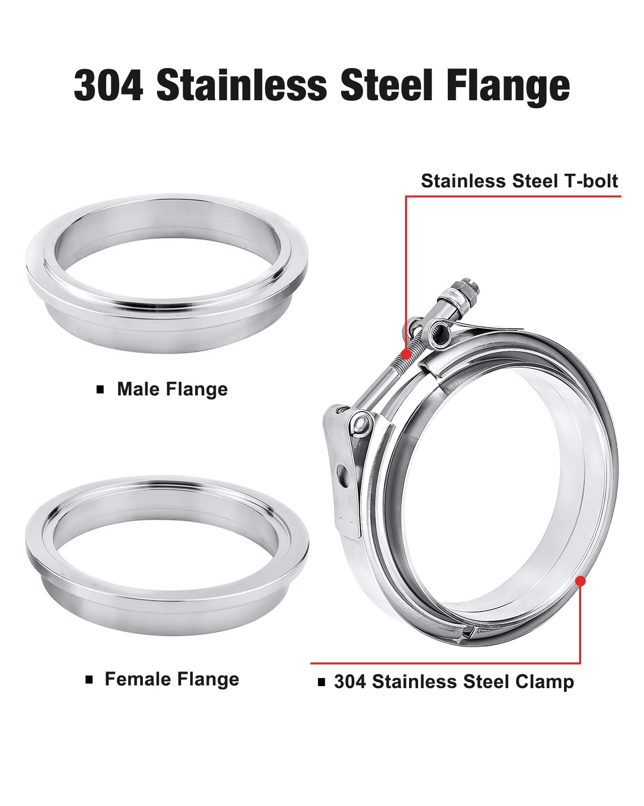 Evil Energy 5.0 Inch V Band Clamp With Flange Male Female 304 Stainless Steel 1Pc