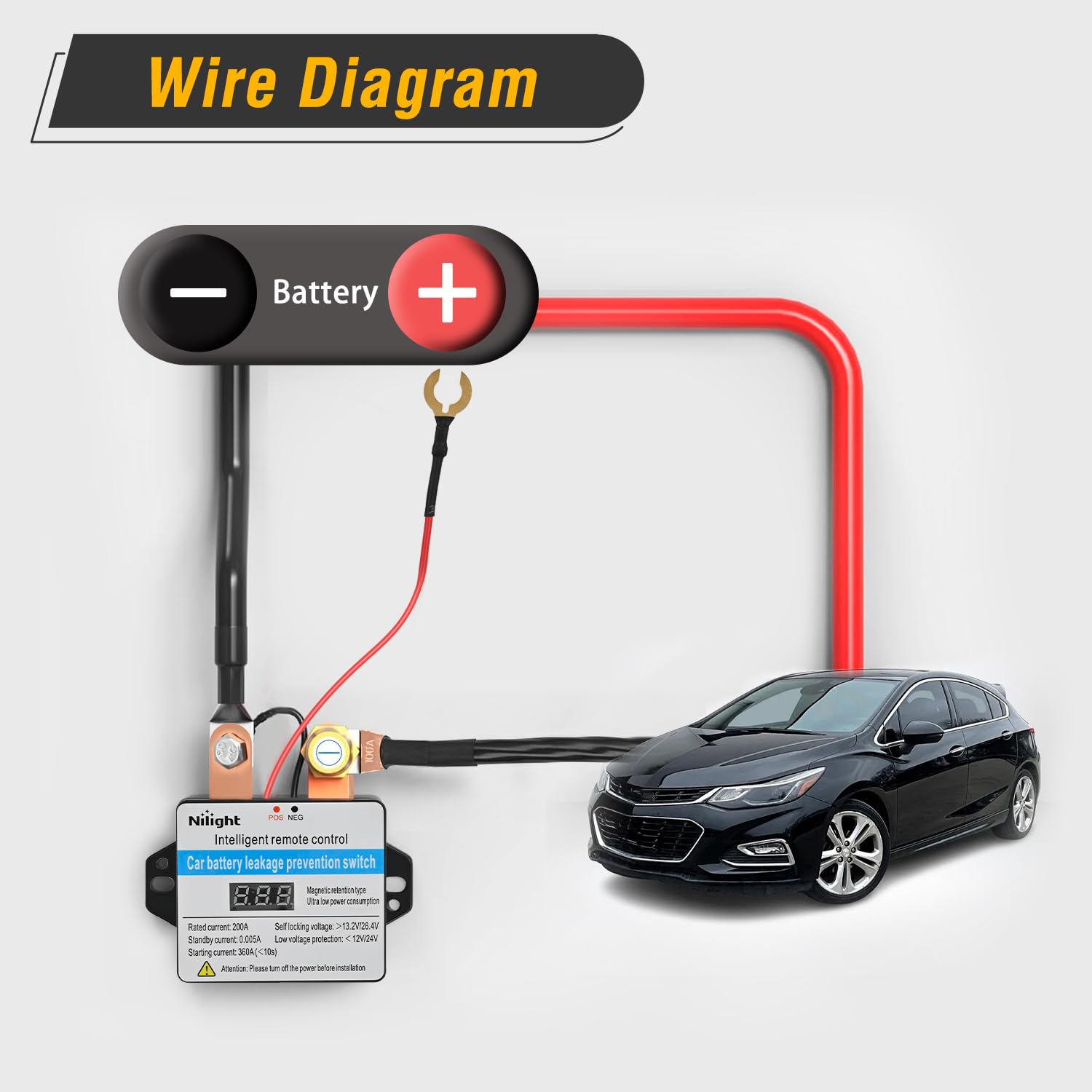 Nilight Remote Battery Disconnect Switch 12V 24V 360A Car Smart Anti-Theft Kill Switches Upgrade Prevent Power Drain with Wirele