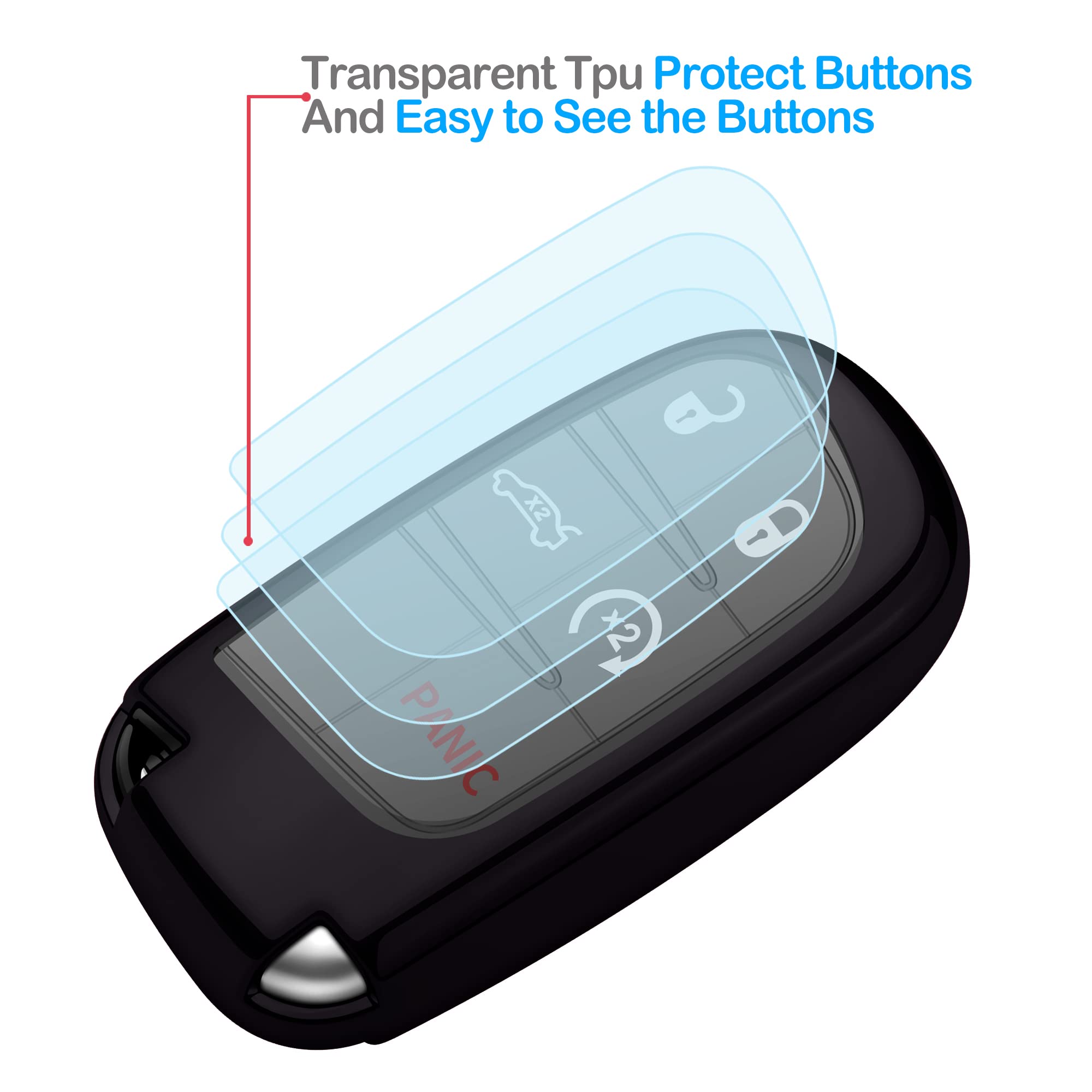 Tukellen For Jeep Dodge Key Fob Cover Premium Soft Full Protection Key Case Shell Compatible With Jeep Grand Cherokee Wrangler Compass Cherokee Renegade Patriot Grand Comander(Black)