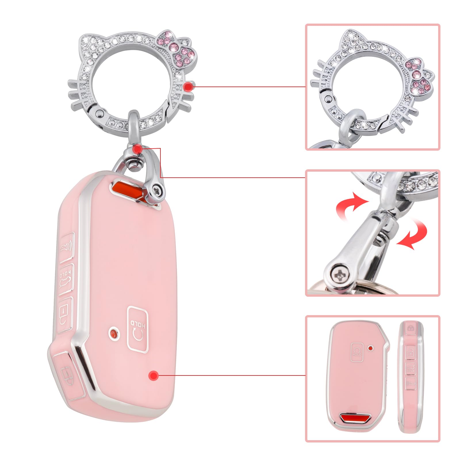 Pangpai Pink Key Fob Cover for Kia, Soft TPU Key Case Protection with Bling Keychain Fit for Kia Cerato Ceed Forte NIRO Sorento