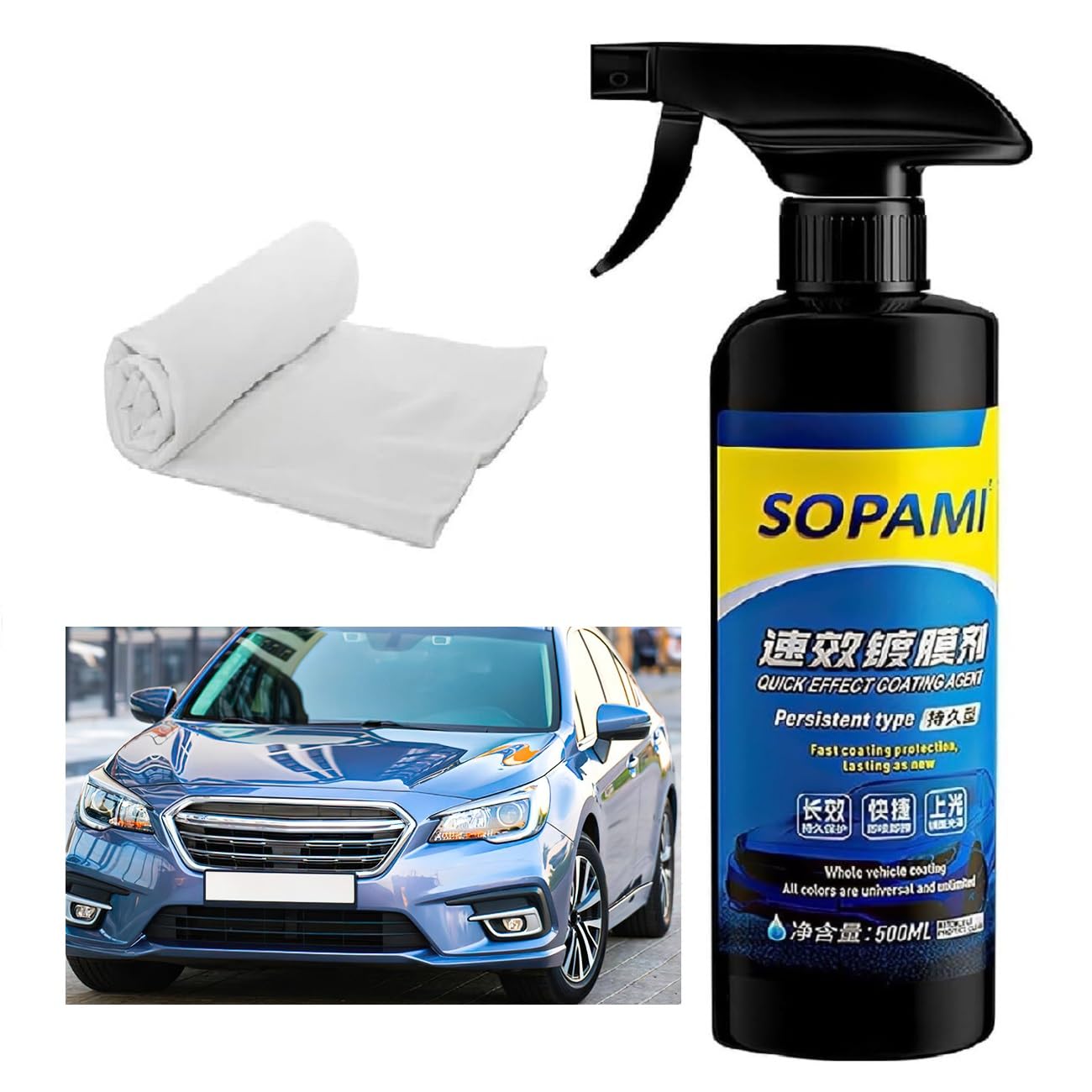 Sopami Car Coating Spray,Quick Effect Coating Agent,Quickly Coat Car Wax,Polish Spray Waterless Wash Wax,Oil Film Emulsion Glass