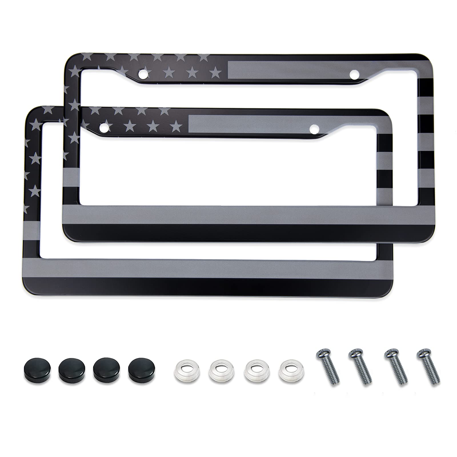 American Flag License Plate Frame - Airxwills Black Frame, 2 Packs Universal Aluminum For Front And Rear Car Tags.