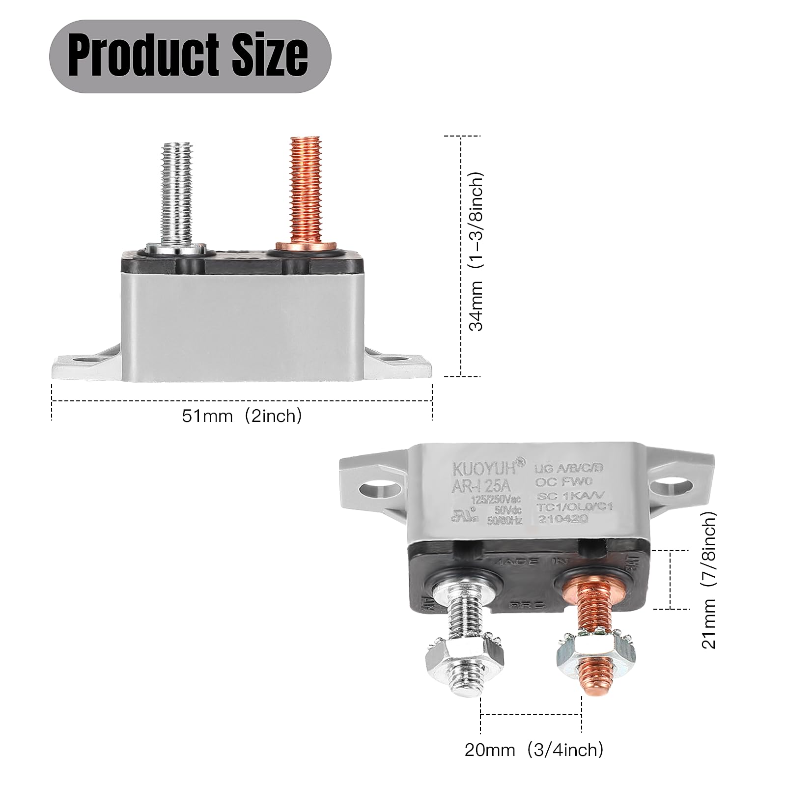 4 Pieces Dc 12V - 24V Automatic Reset Circuit Breaker Circuit Breaker With Cover Stud Bolt For Automotive And More (25 Amp)